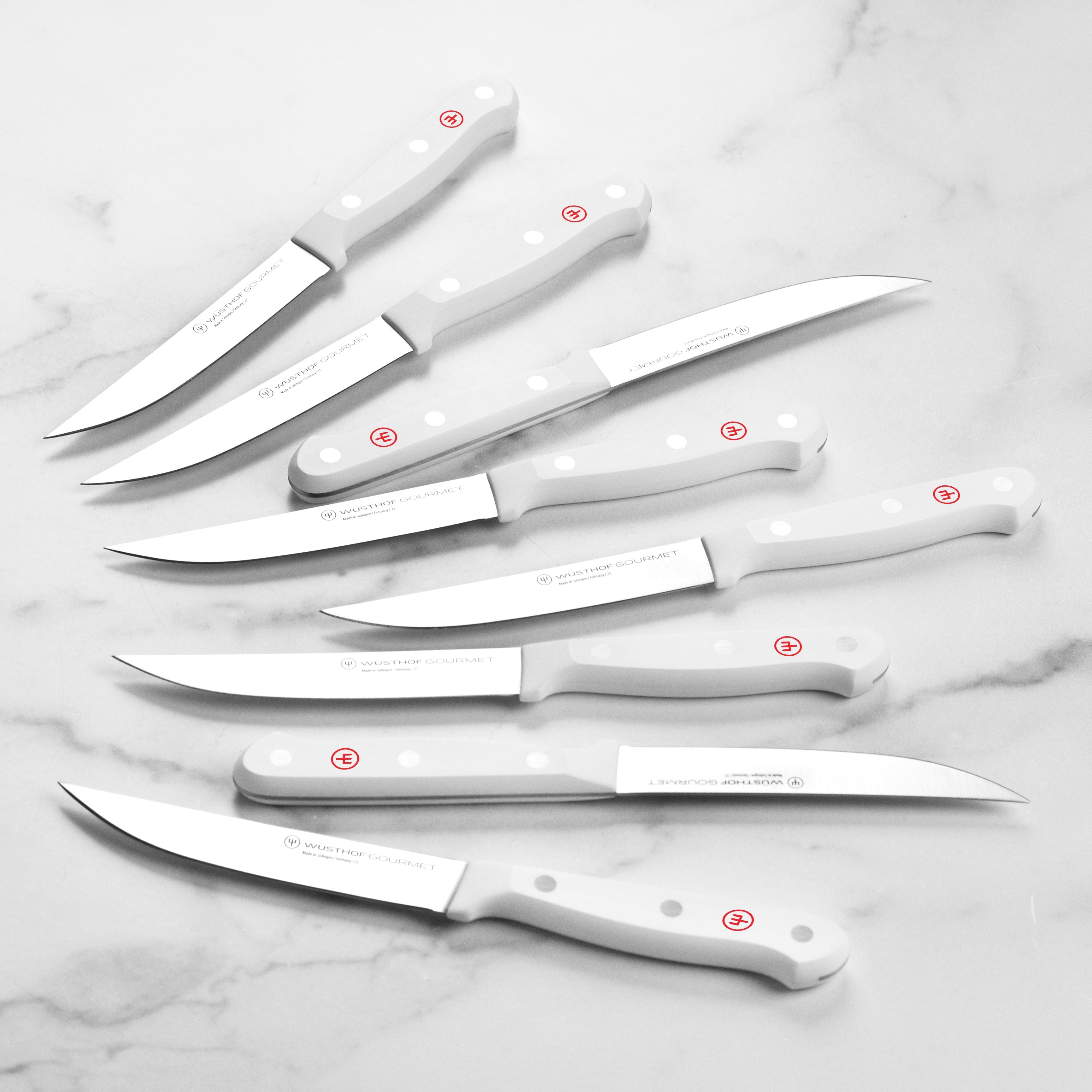 Wusthof Gourmet 8 Piece Steak Knife Set with Case, White Handles