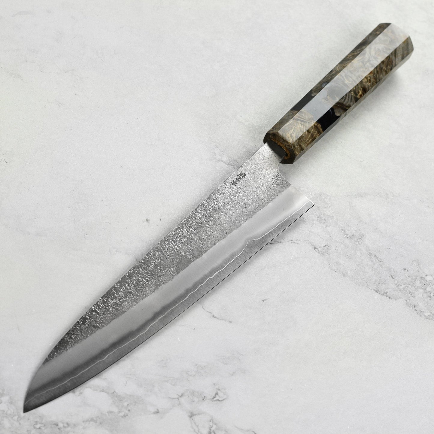 Yoshikane SKD Nashiji Stainless Clad 9.4" Gyuto, Stabilized Birch
