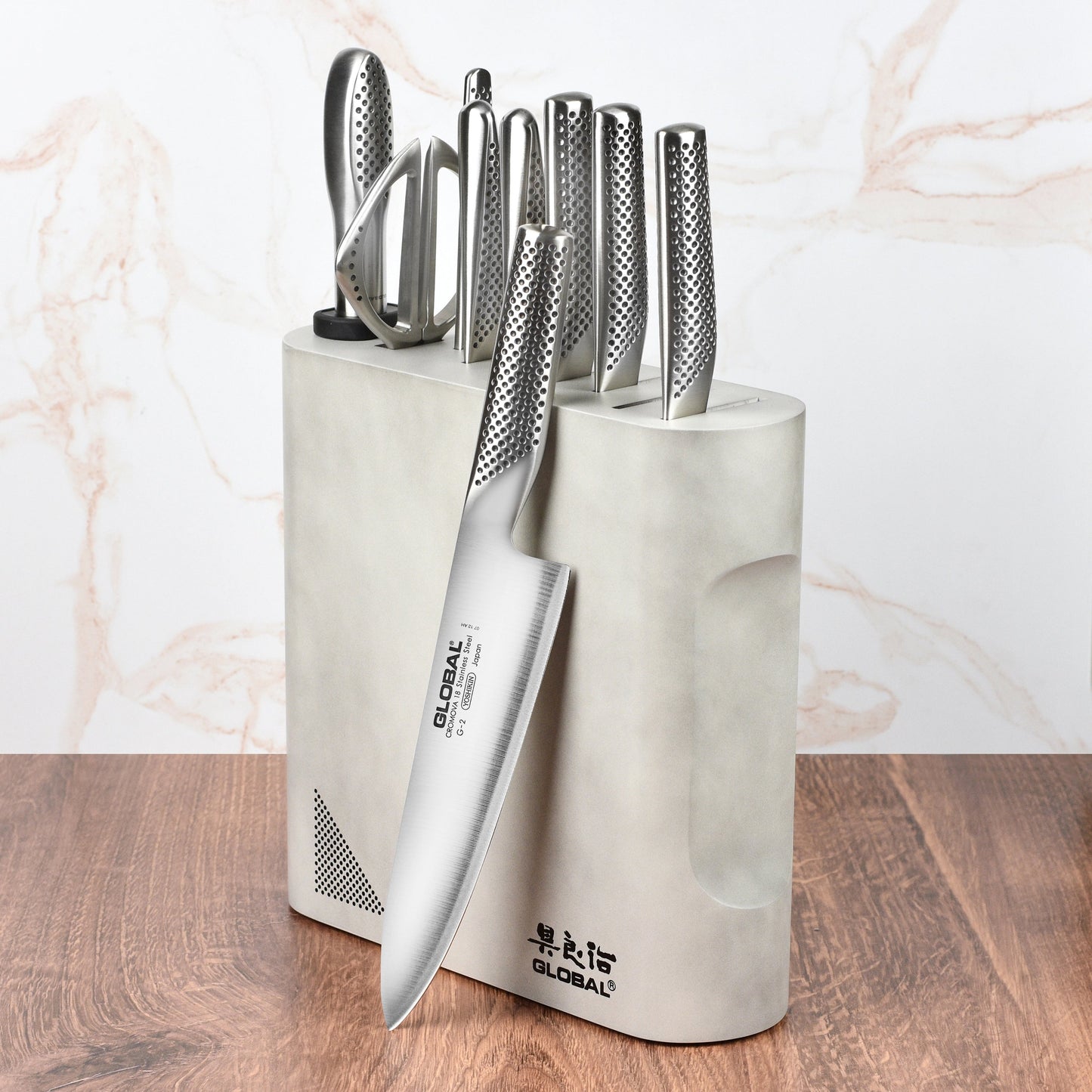 Global Kanpeki 10 Piece Knife Block Set, Cement Gray