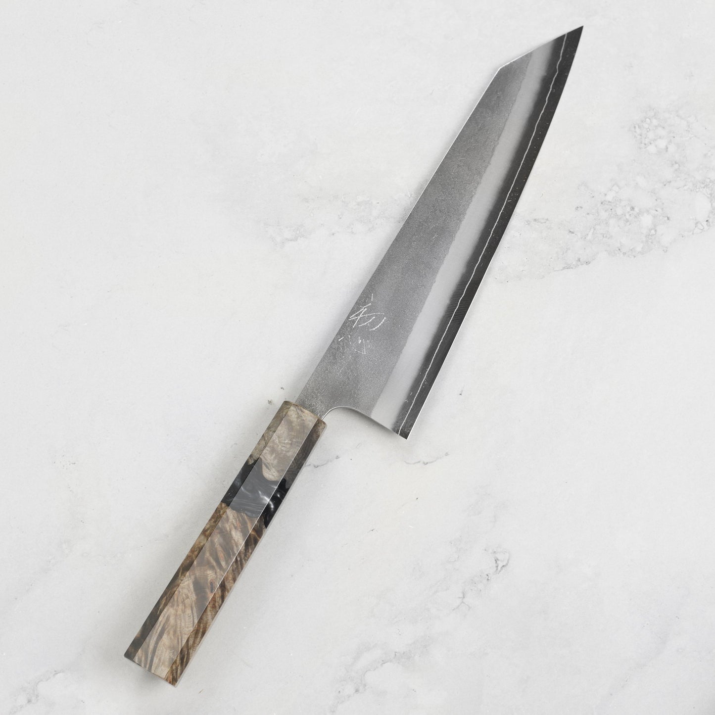 Yoshikane SKD Nashiji Stainless Clad 8.25" Kiritsuke, Stabilized Birch