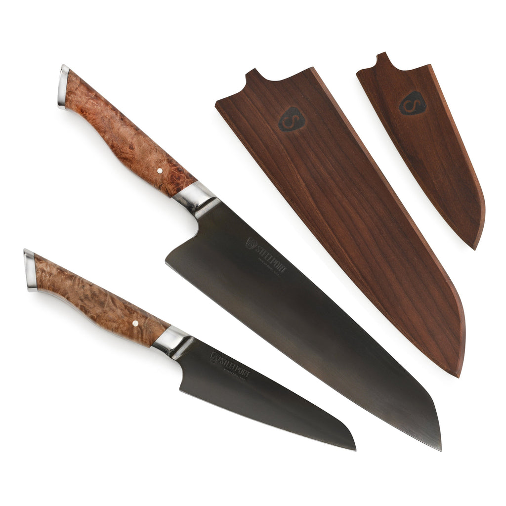 Steelport Carbon Steel 2 Piece Starter Knife Set with Oregon Maple Magnetic Sheaths