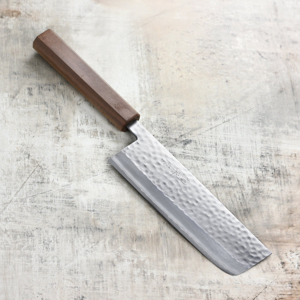 Masutani VG1 Hammered 6.7" Tall Nakiri, Octagonal Walnut Handle