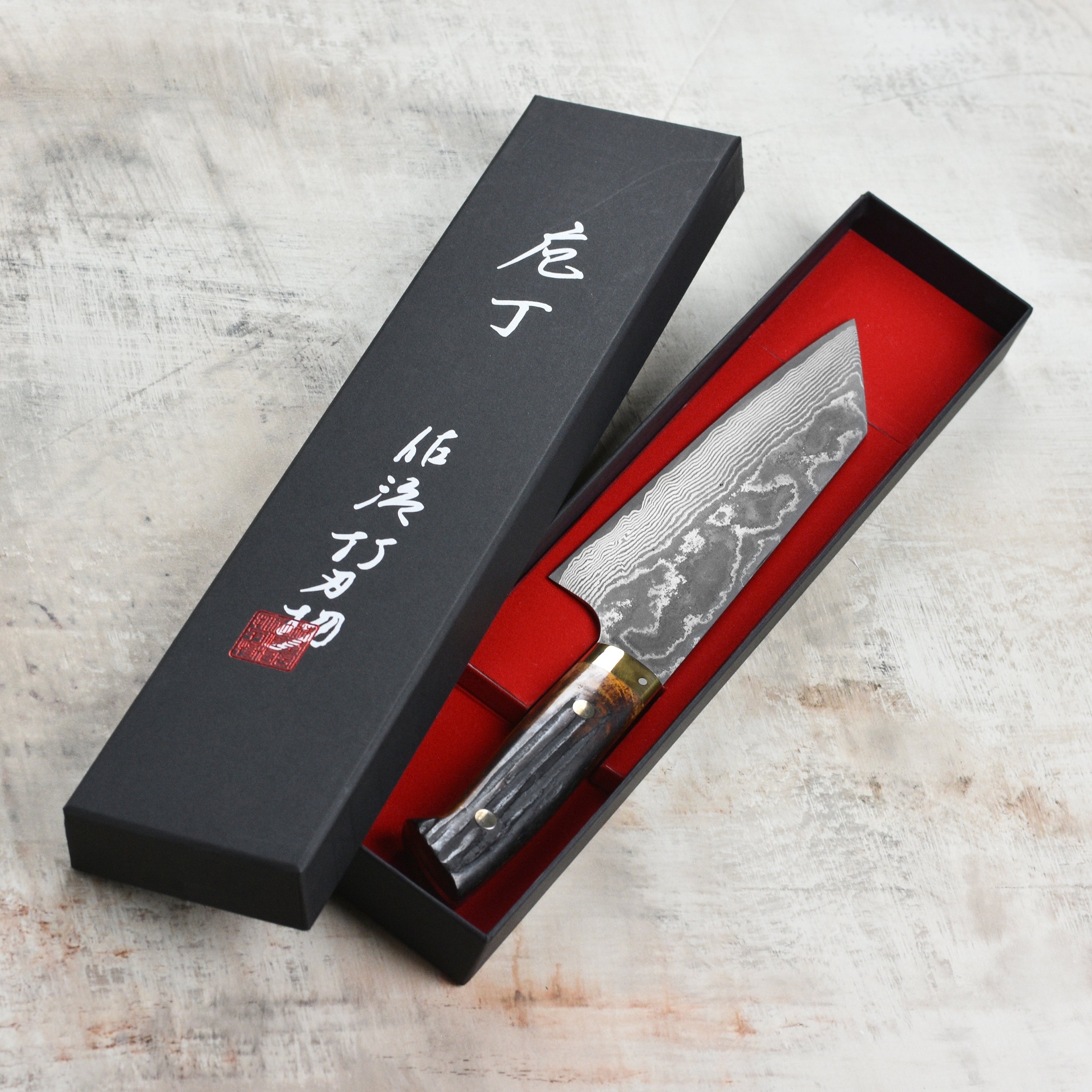 Saji VG10 Black Damascus 7" Bunka with Horn Handle