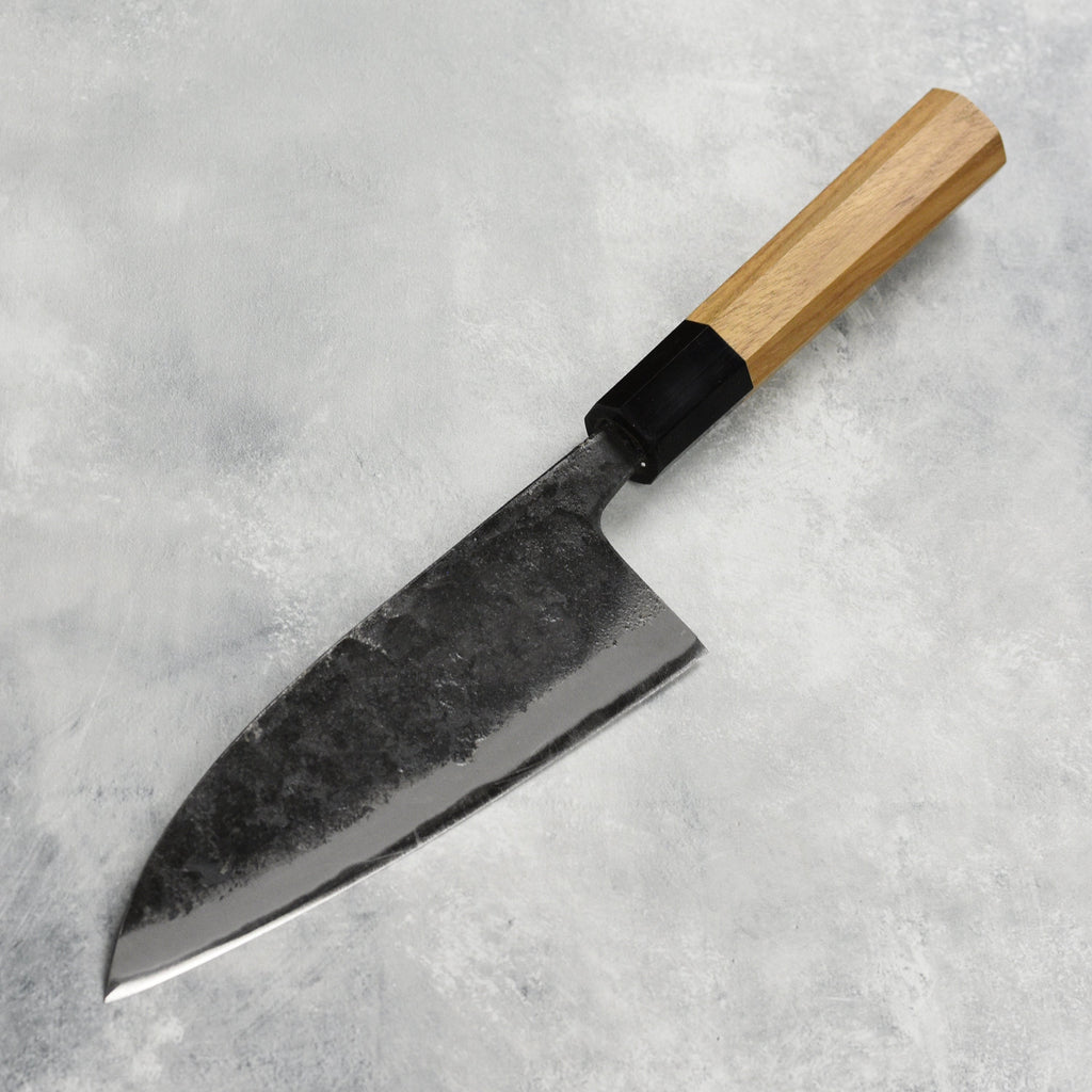 Hatsukokoro Kurokaze Aogami #2 Kurouchi 6.5" Double Bevel Deba, Teak