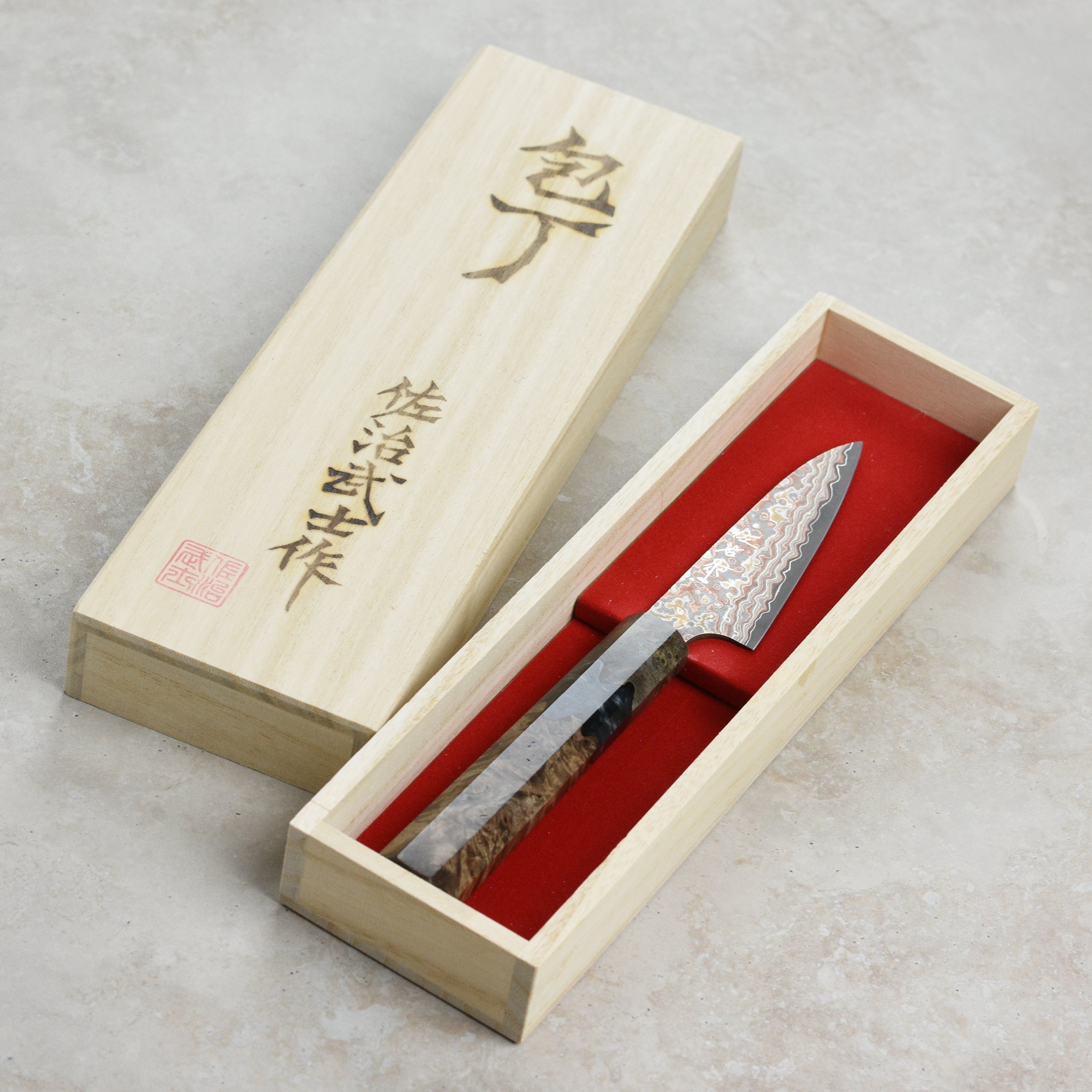 Saji Rainbow Damascus Nashiji 3.5" Petty, Stabilized Birch