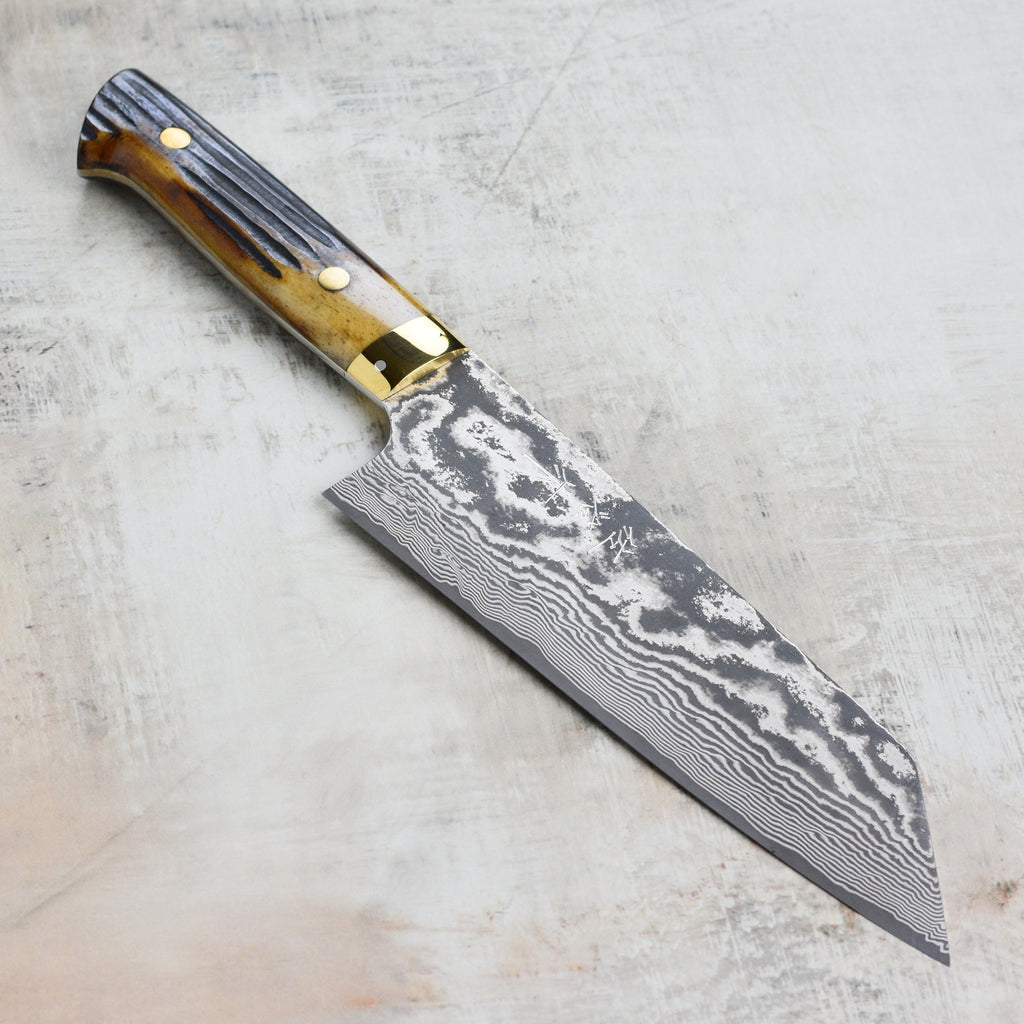 Saji VG10 Black Damascus 7" Bunka with Horn Handle