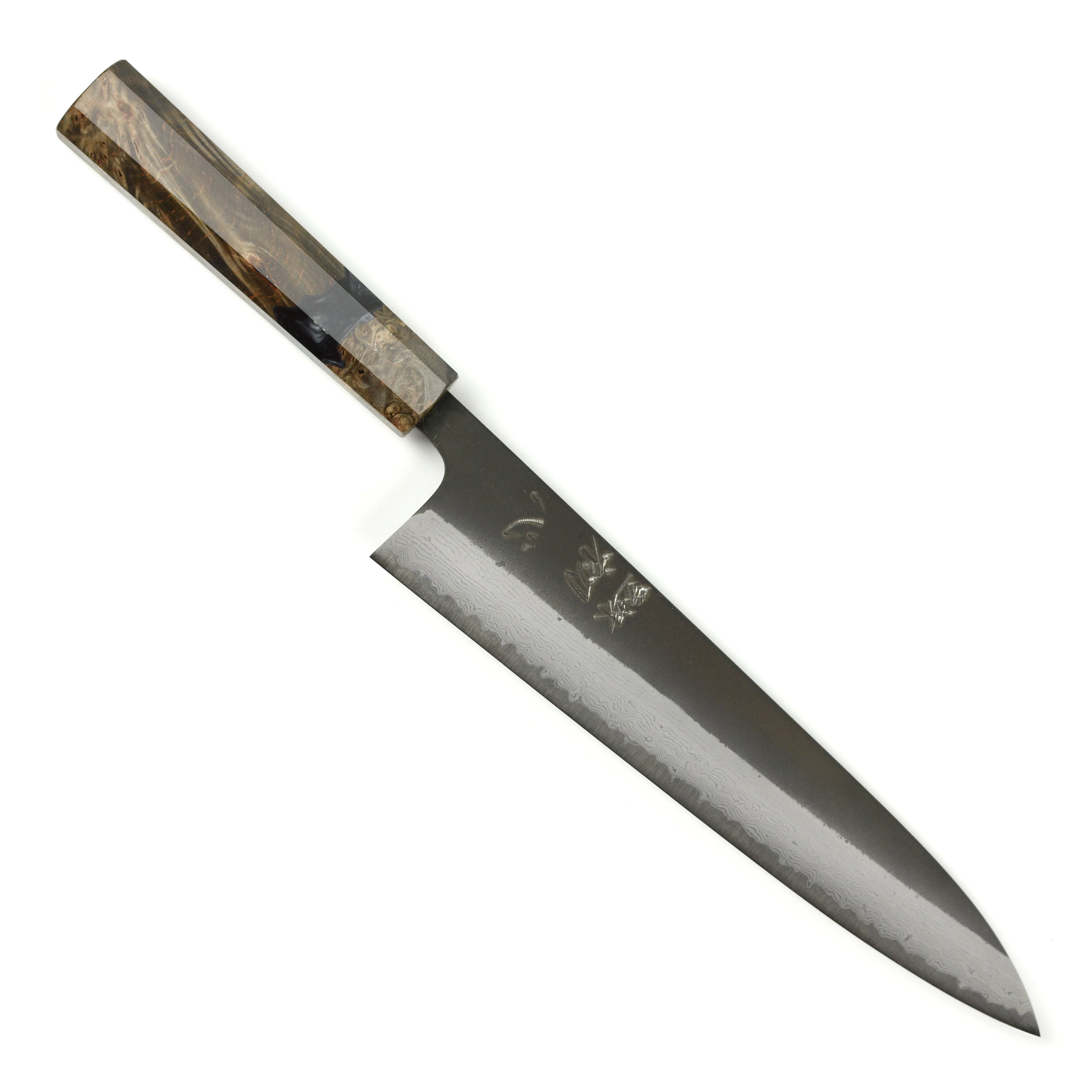 Hatsukokoro Shinkiro Aogami Super Kurouchi Damascus 9.4" Gyuto, Stabilized Birch