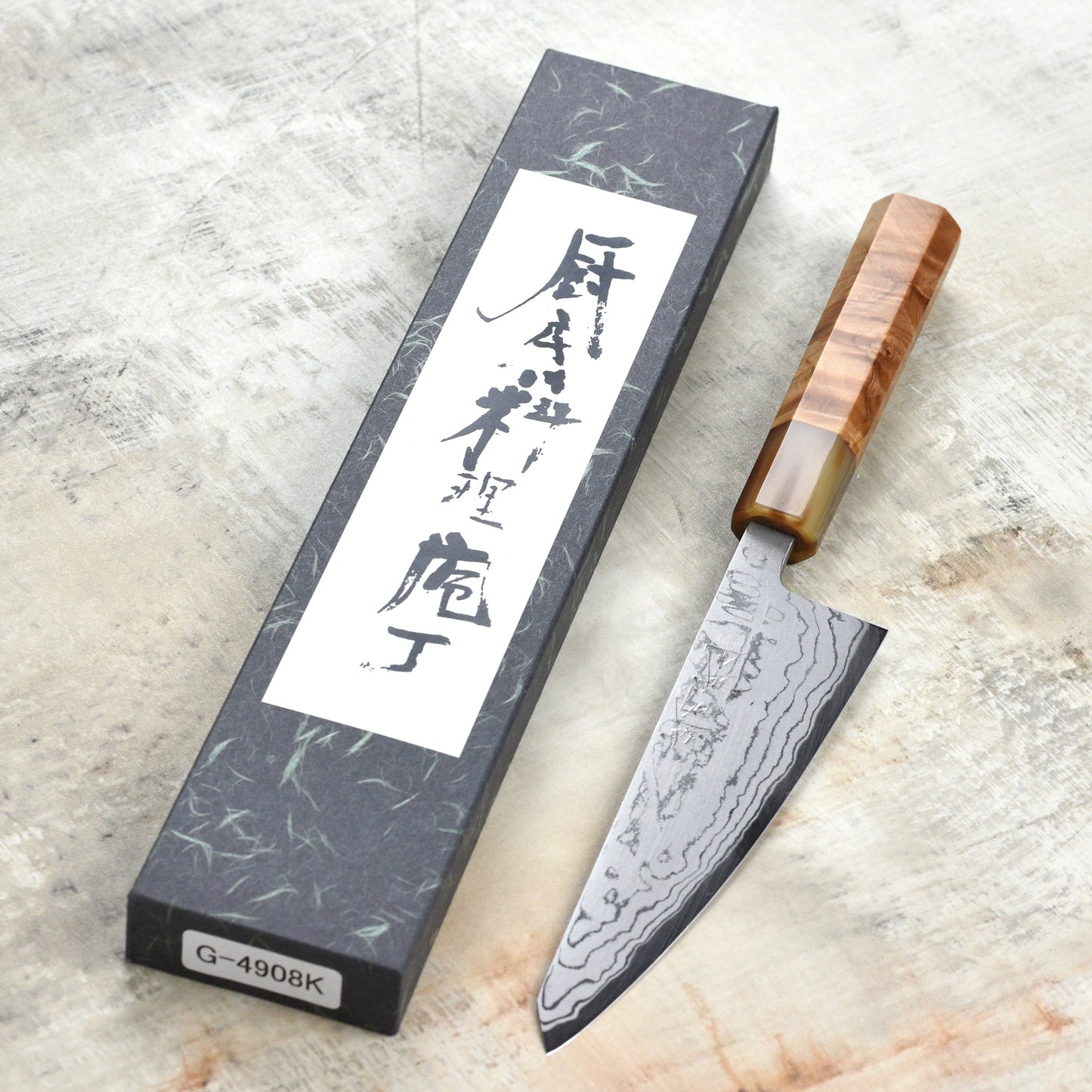 Shiro Kamo Shirogami #2 Damascus 5.9" Kiritsuke Petty