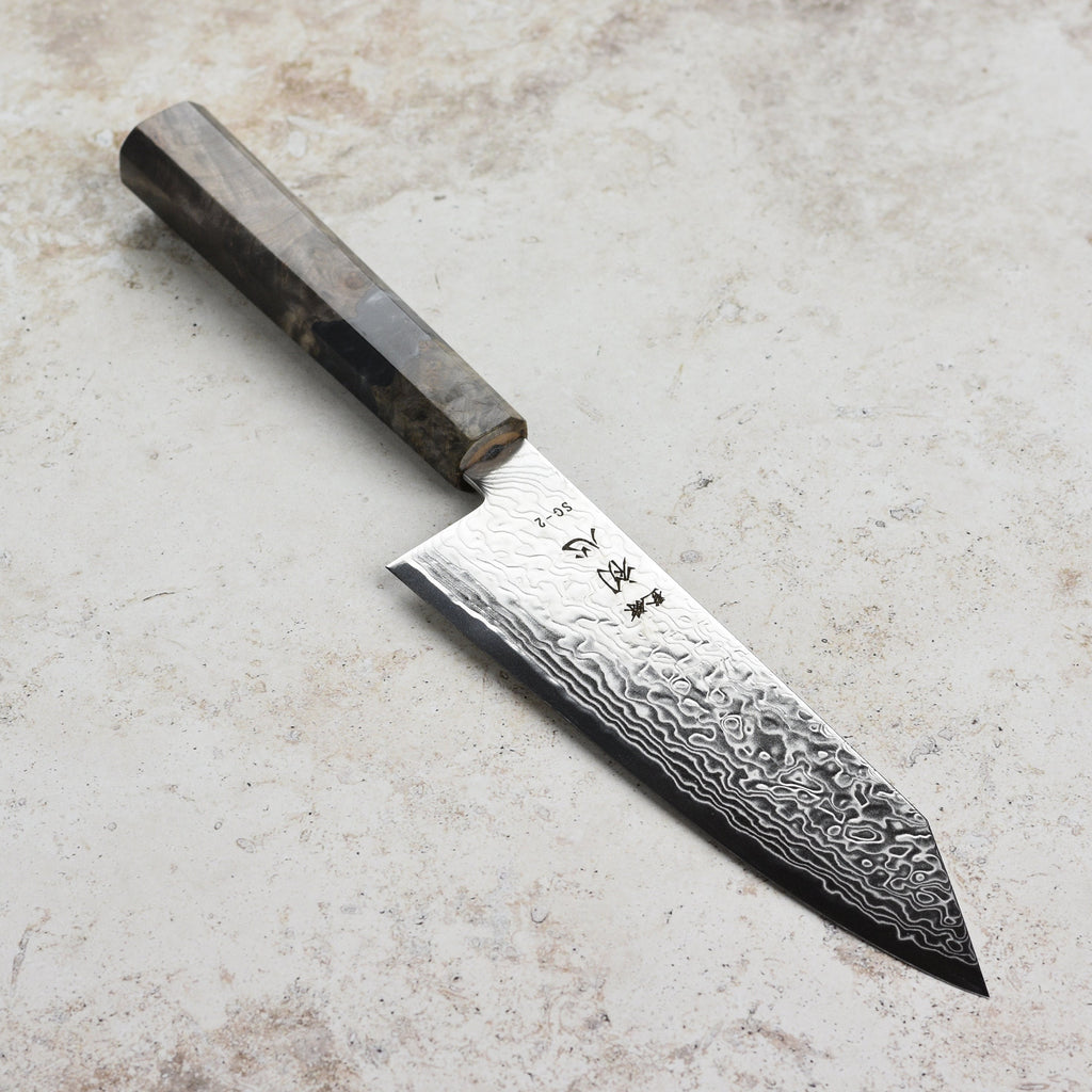 Hatsukokoro Ryuhyo SG2 Damascus 7" Bunka, Stabilized Birch