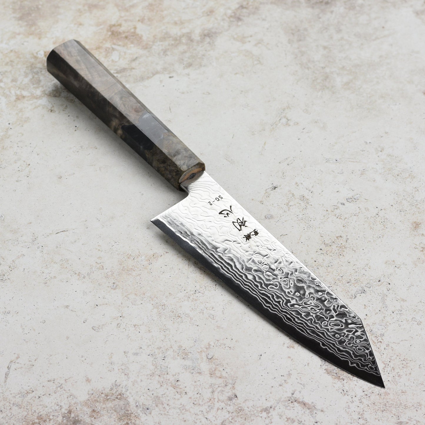 Hatsukokoro Ryuhyo SG2 Damascus 7" Bunka, Stabilized Birch