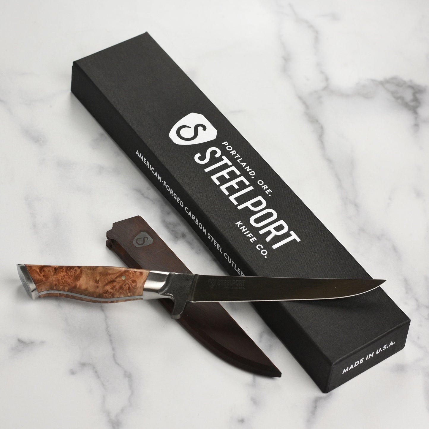 Steelport Carbon Steel 6" Boning Knife with Oregon Maple Magnetic Sheath