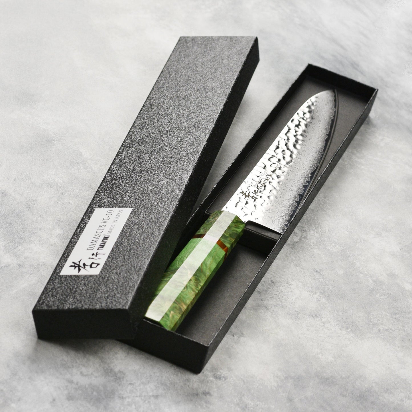 Takayuki Tsuchime Damascus 8.25" Gyuto, Green Stabilized Handle