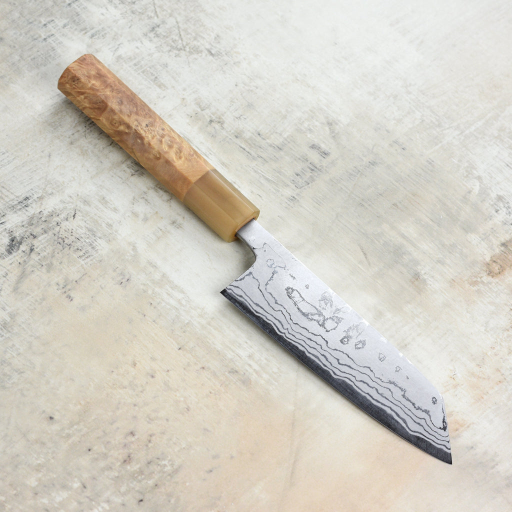 Shiro Kamo Shirogami #2 Damascus 5.1" Ko-Bunka