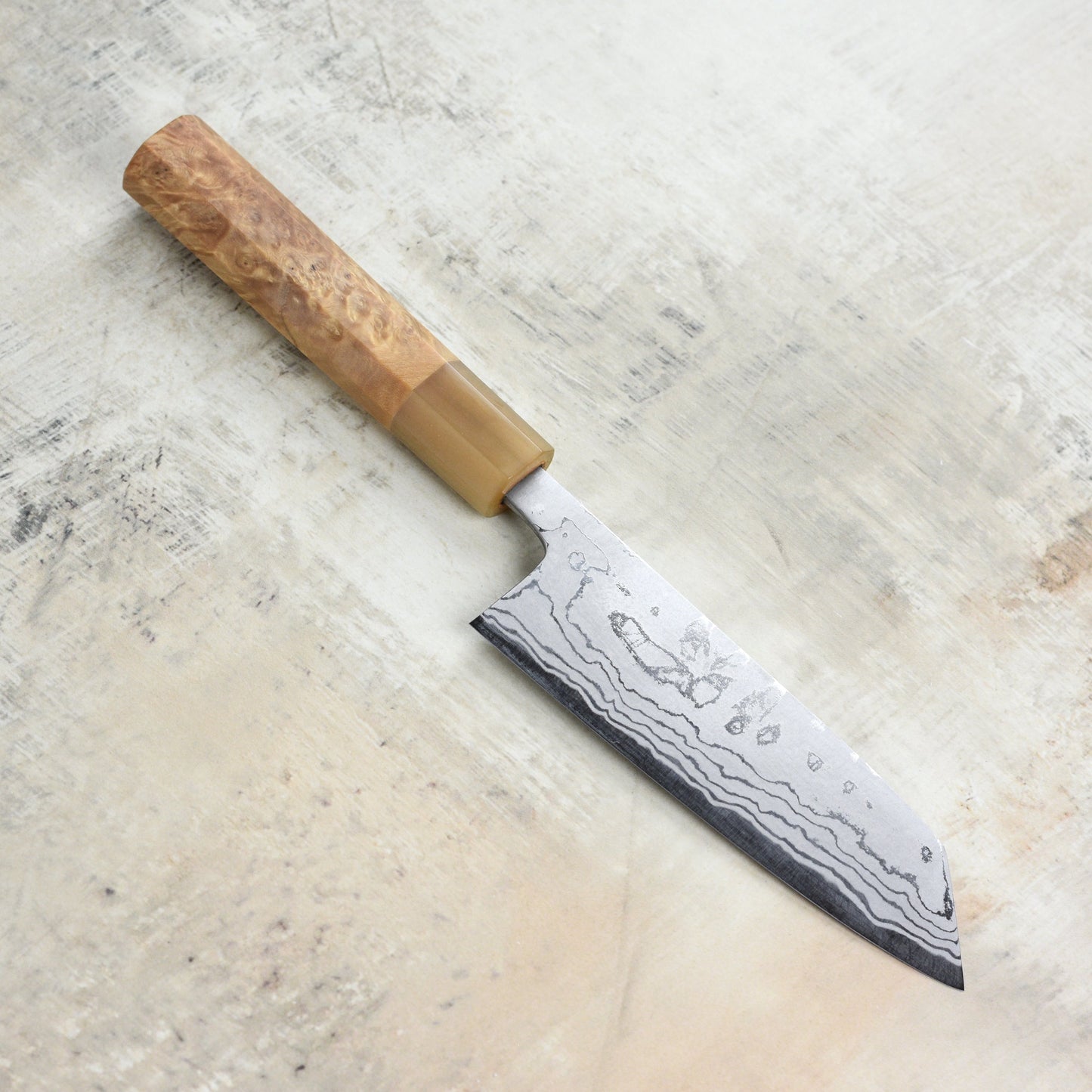 Shiro Kamo Shirogami #2 Damascus 5.1" Ko-Bunka