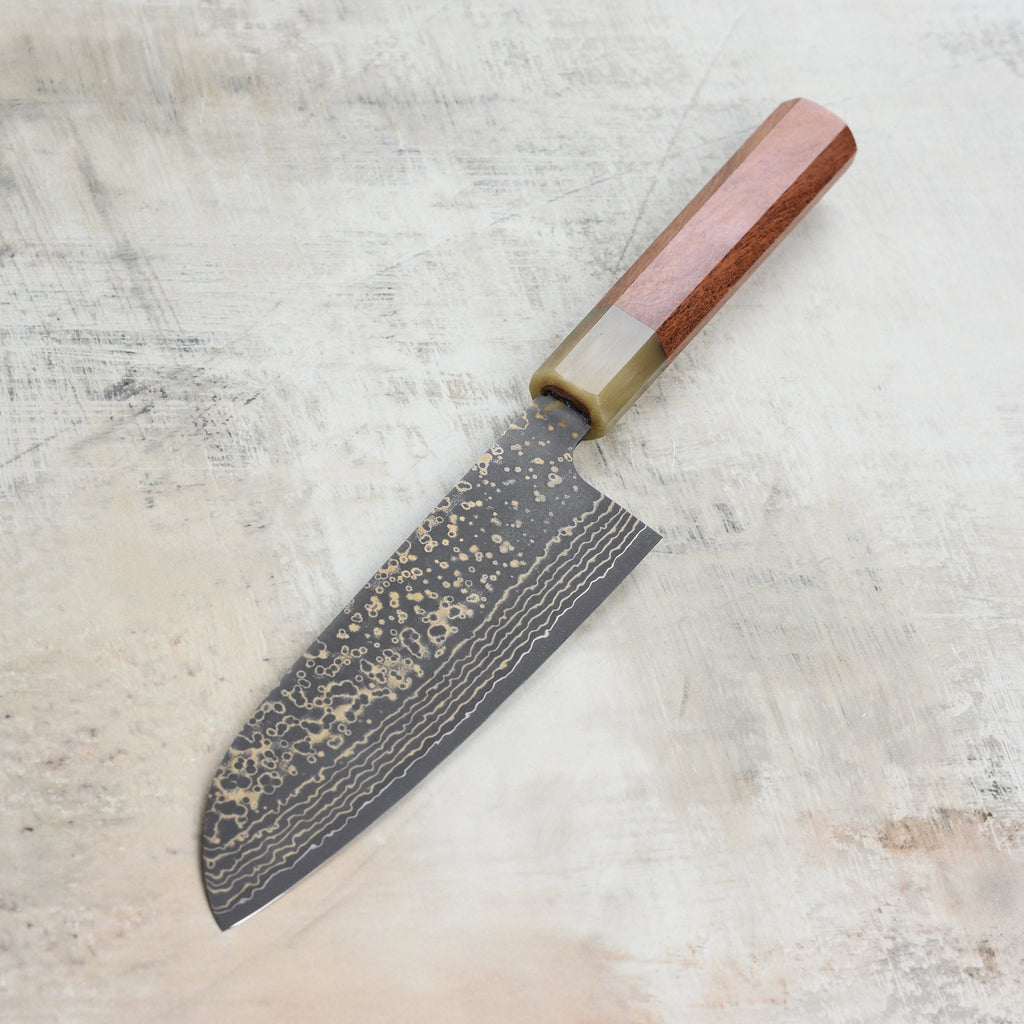 Saji Black Gold Damascus 6.5" Santoku, Quince Wood