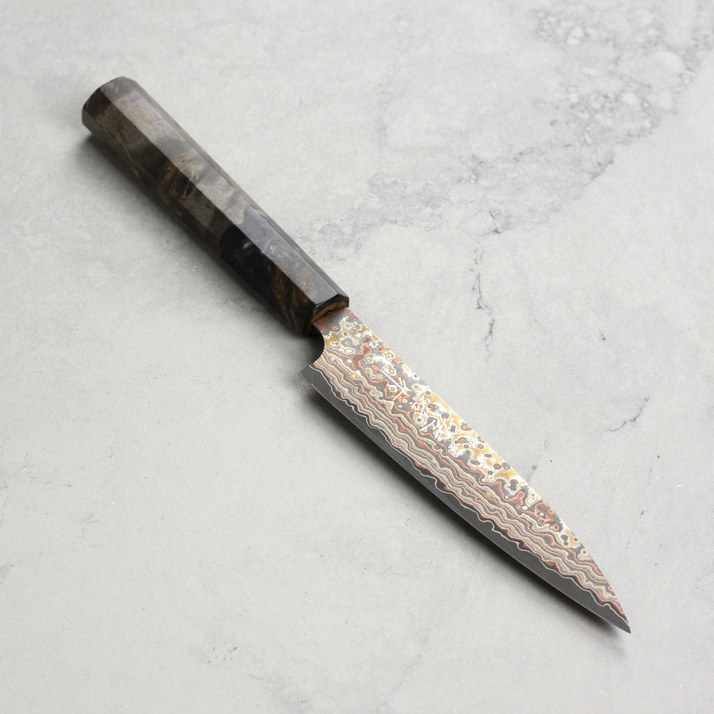 Saji Rainbow Damascus Nashiji 5.1" Petty, Stabilized Birch