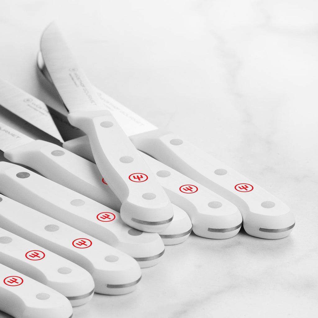 Wusthof Gourmet 8 Piece Steak Knife Set with Case, White Handles