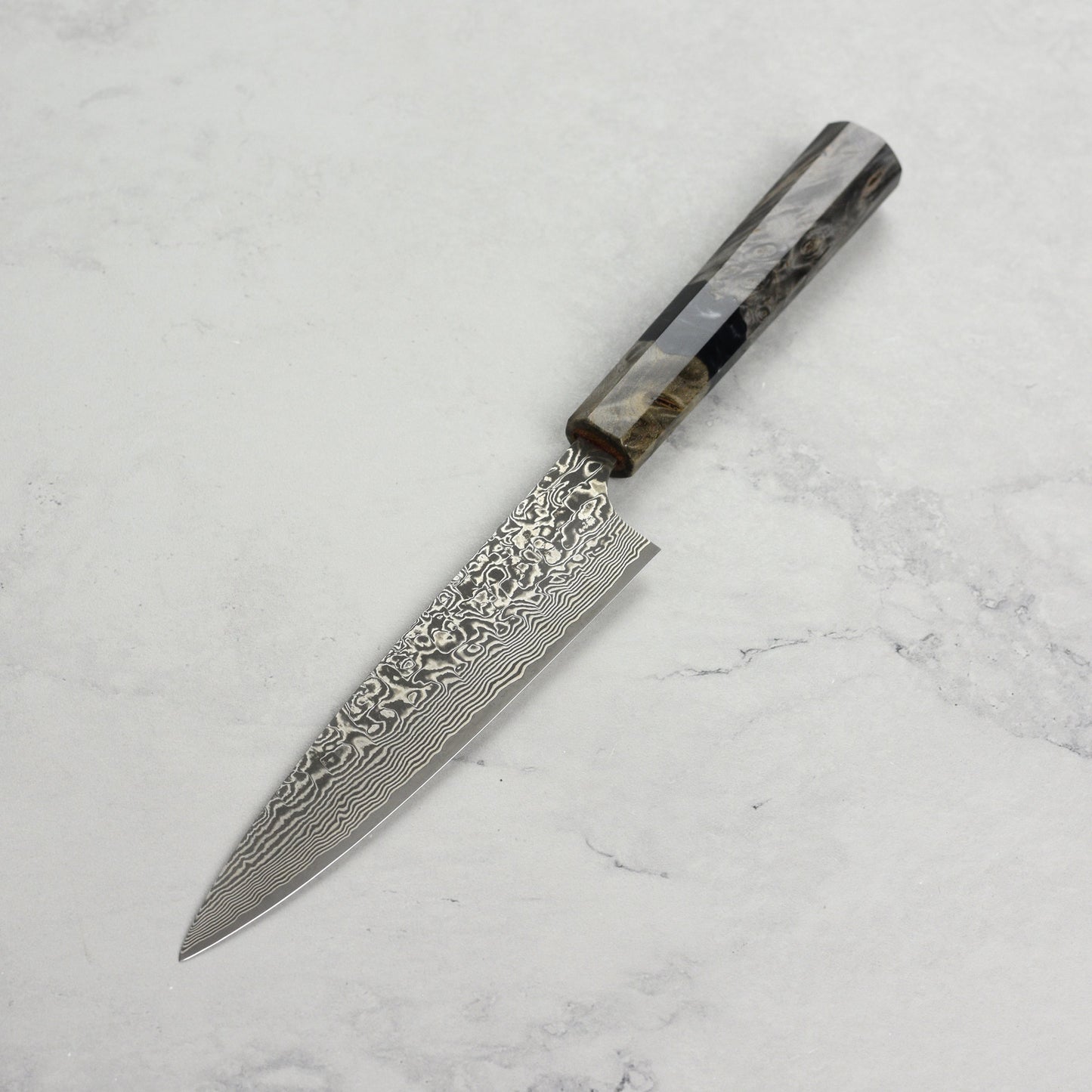 Saji SG2 Black Damascus 5.9" Petty, Stabilized Birch