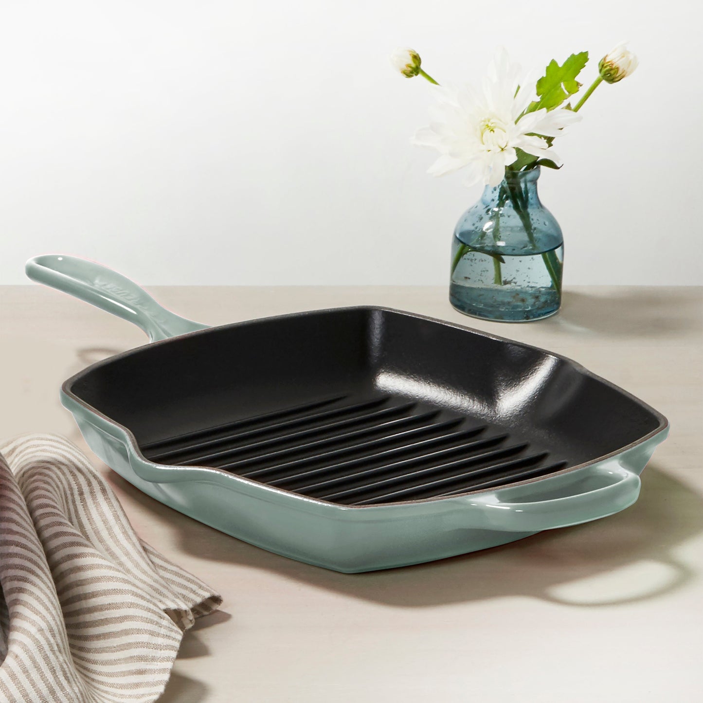 Le Creuset Signature Cast Iron 10.25" Sea Salt Square Grill Pan