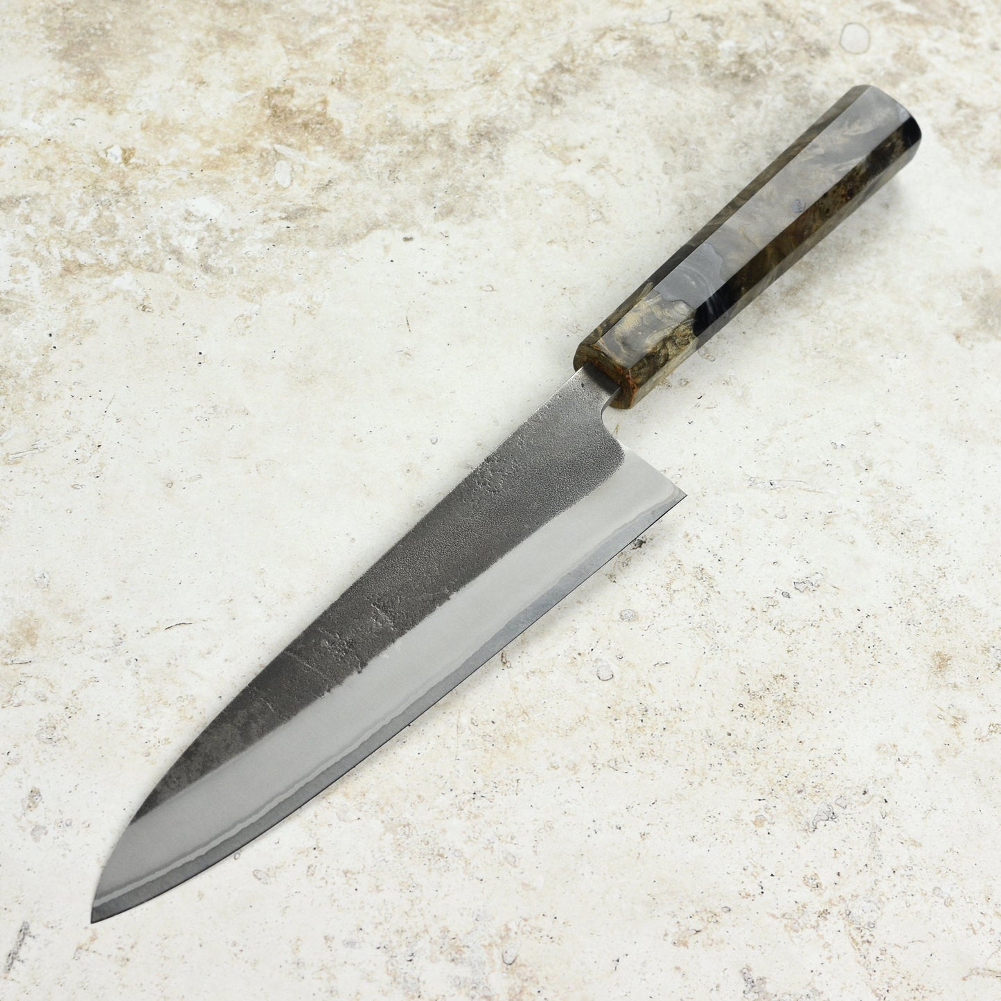 Yoshikane Shirogami #2 Kurouchi Stainless Clad 8.25" Gyuto, Stabilized Birch