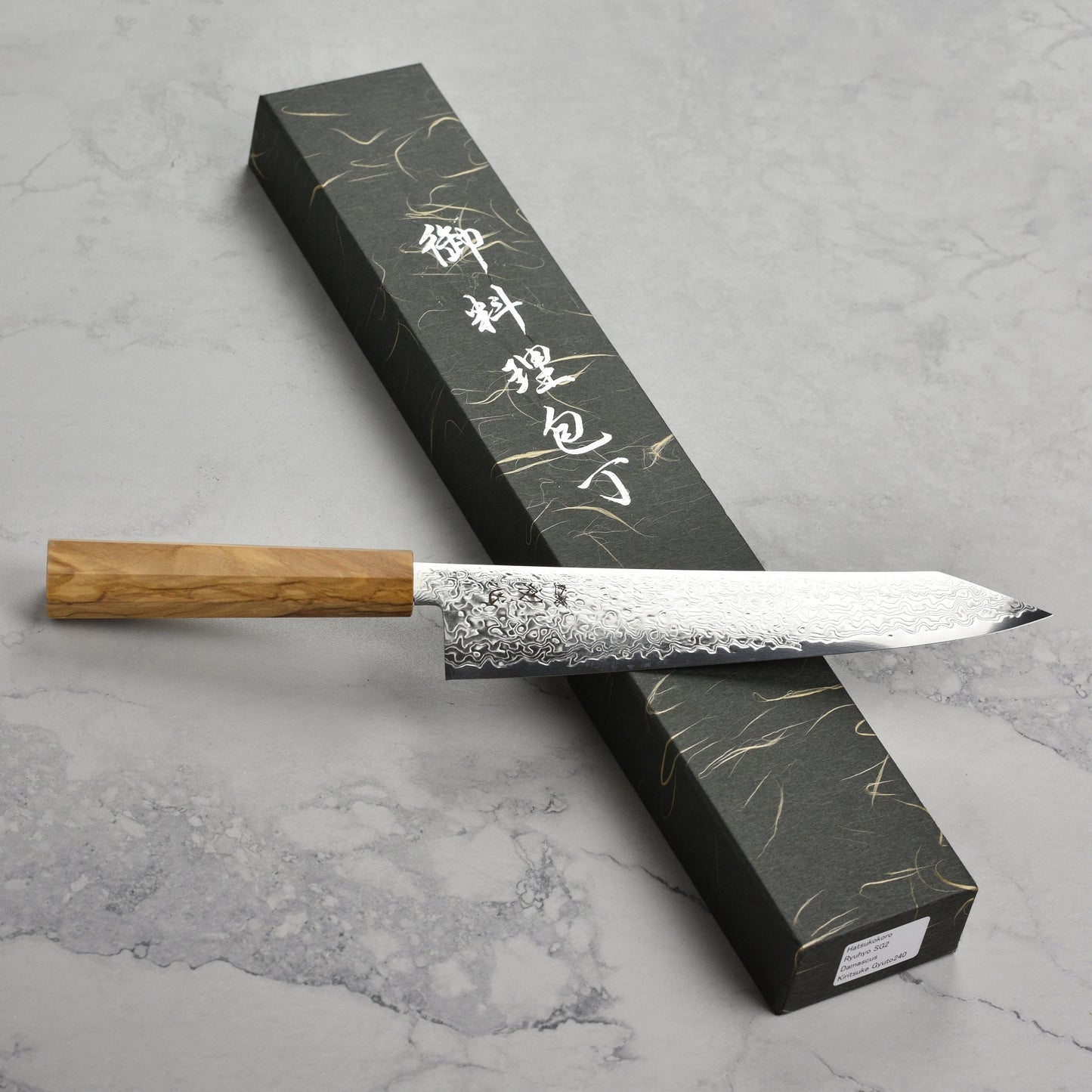 Hatsukokoro Ryuhyo SG2 Damascus 9.4" Kiritsuke Gyuto, Olivewood