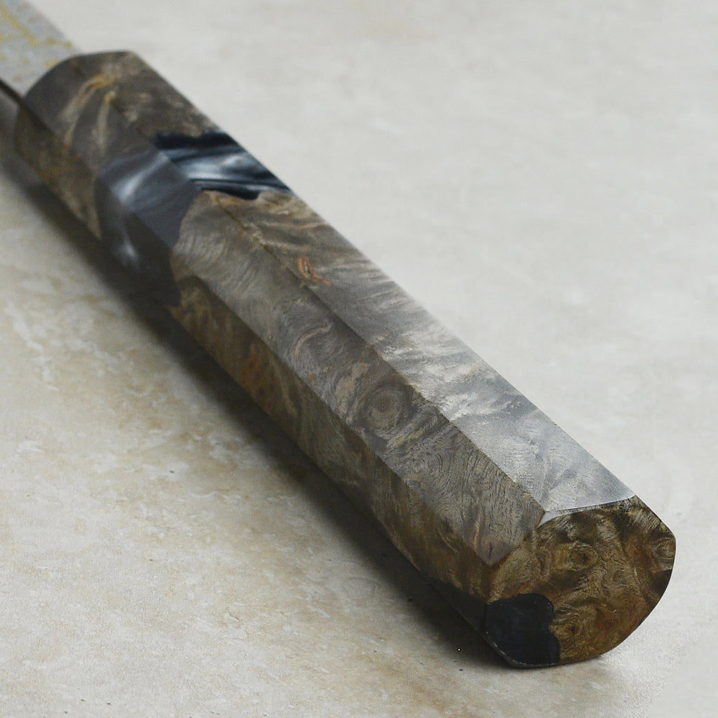 Saji Rainbow Damascus Nashiji 9.4" Gyuto, Stabilized Birch