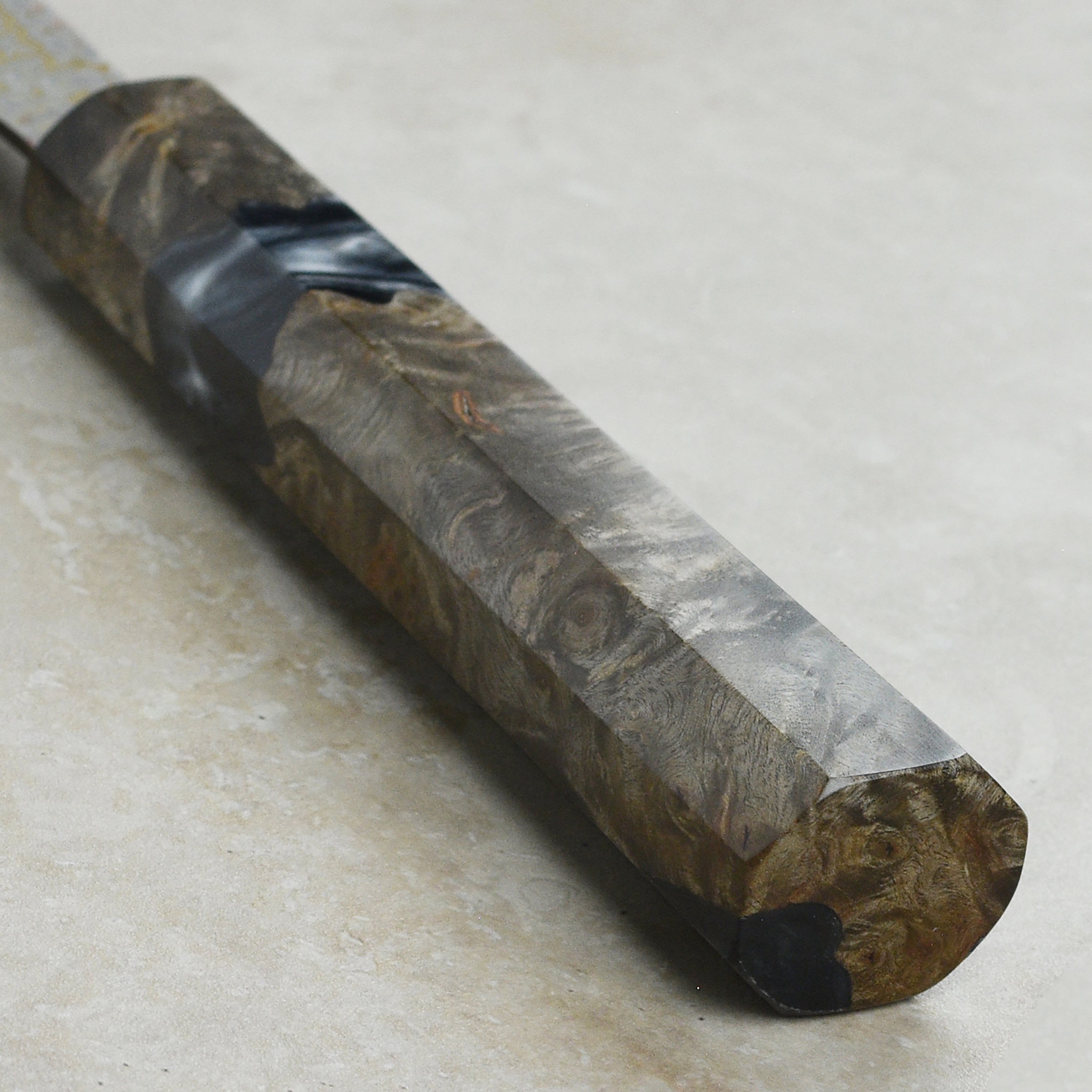 Saji Rainbow Damascus Nashiji 9.4" Gyuto, Stabilized Birch