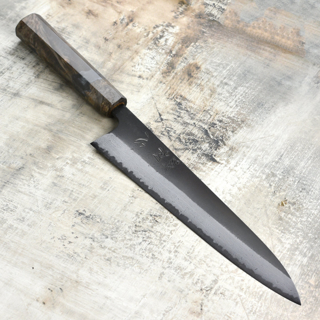 Hatsukokoro Shinkiro Aogami Super Kurouchi Damascus 9.4" Gyuto, Stabilized Birch