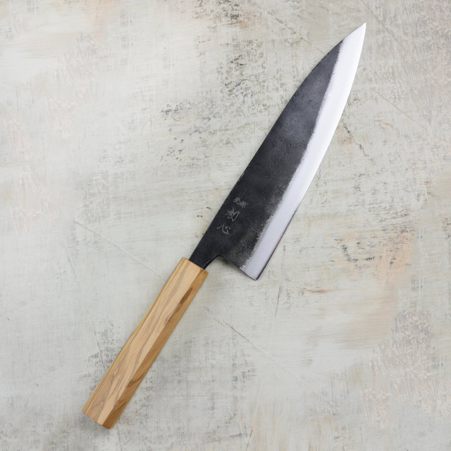 Hatsukokoro Kurogane Aogami #2 Kurouchi 8.25" Gyuto, Olivewood