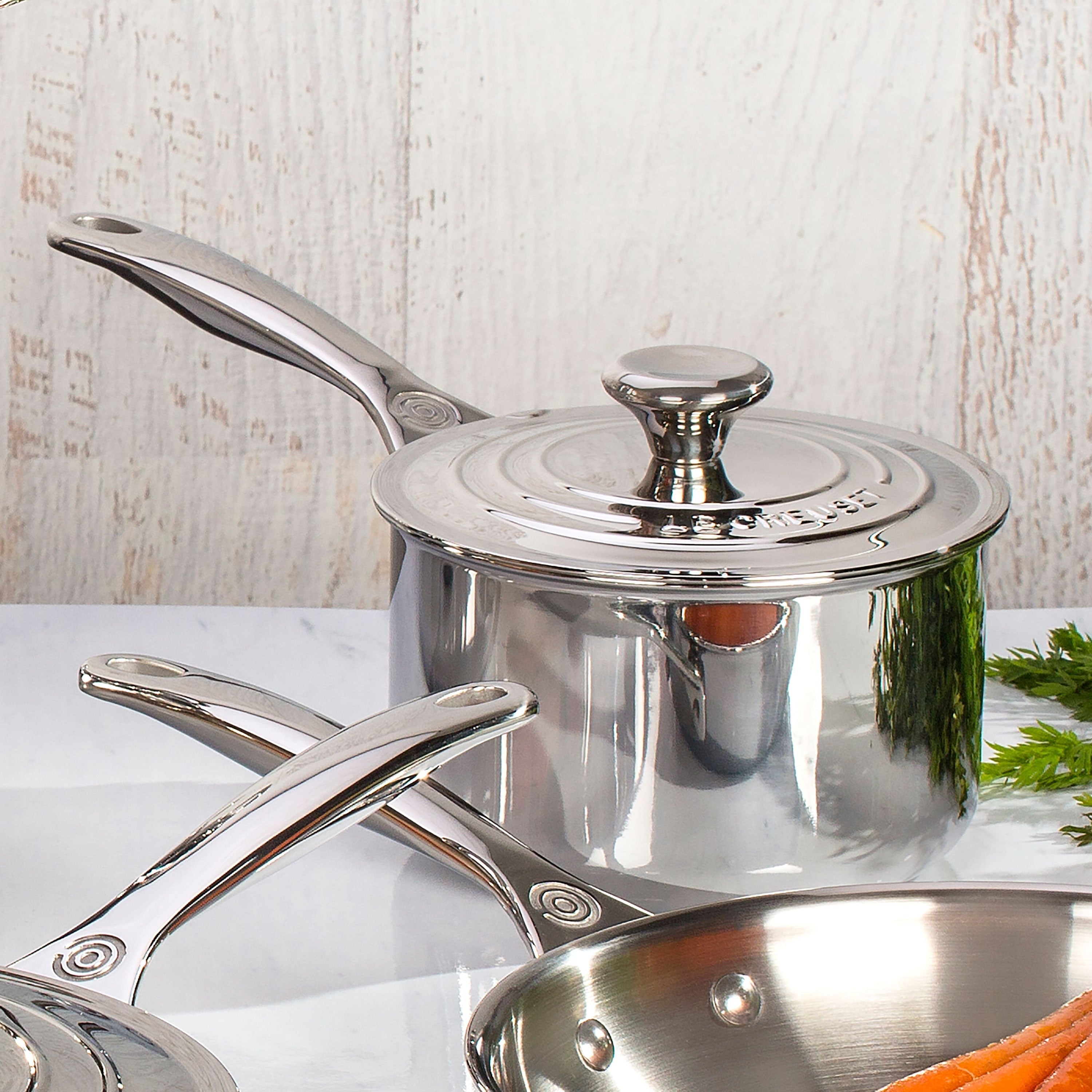 Le Creuset Stainless Steel 4 Piece Skillet & Saucepan Set