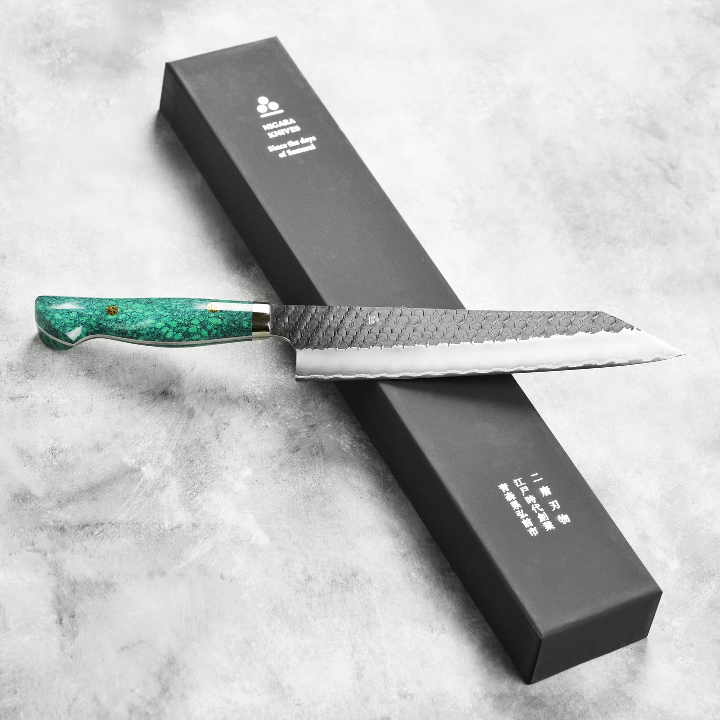 Nigara SG2 Kurouchi Tsuchime 9.4" Kiritsuke, Green Turquoise