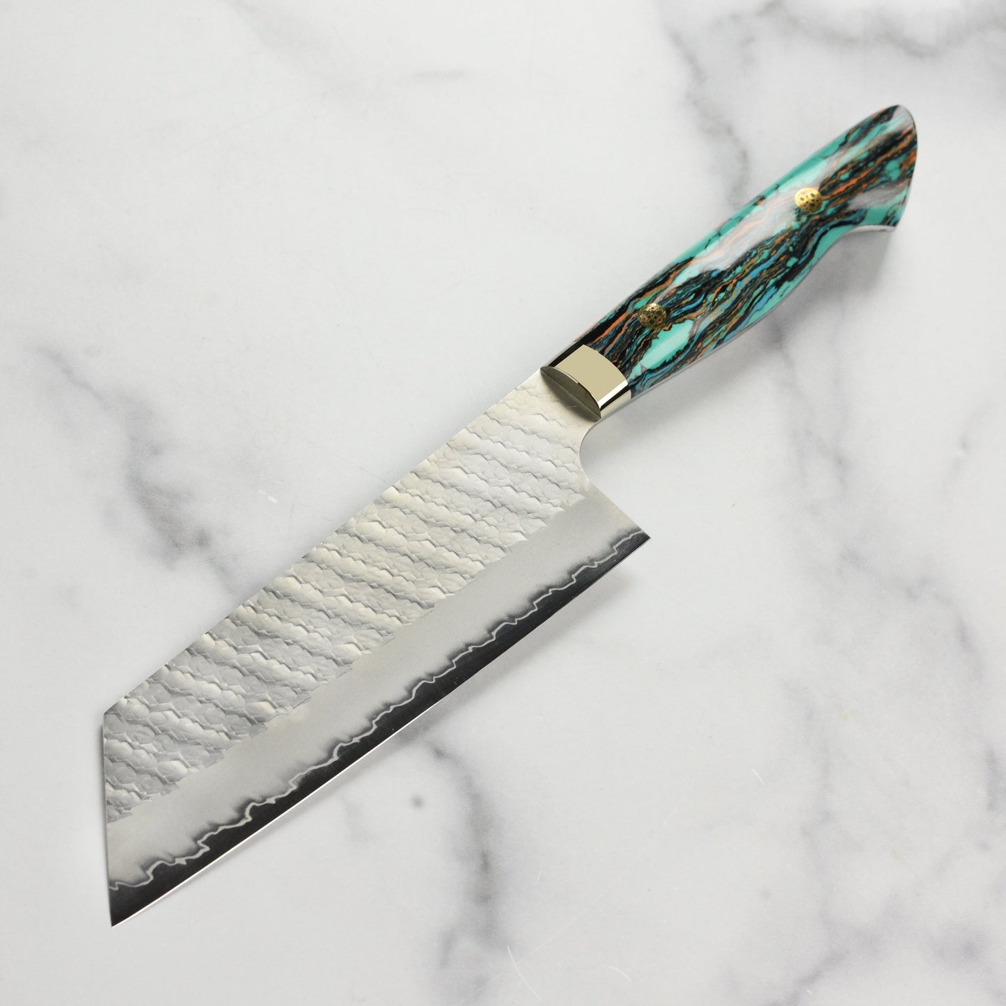 Nigara SG2 Migaki Tsuchime 7" Kiritsuke Nakiri, Marbled Turquoise