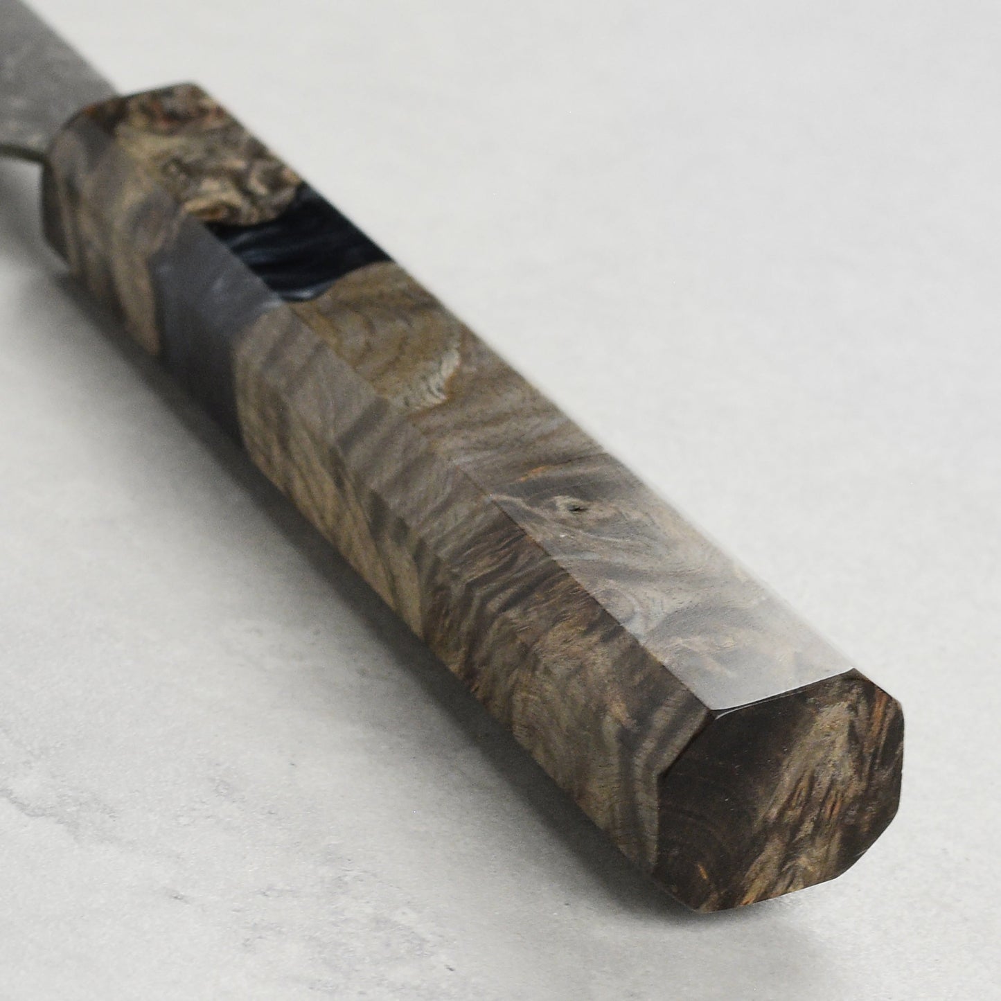 Saji SG2 Black Damascus 7" Santoku, Stabilized Birch