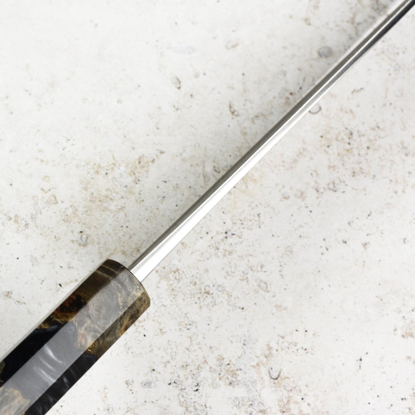 Yoshikane Shirogami #2 Kurouchi Stainless Clad 8.25" Kiritsuke, Stabilized Birch