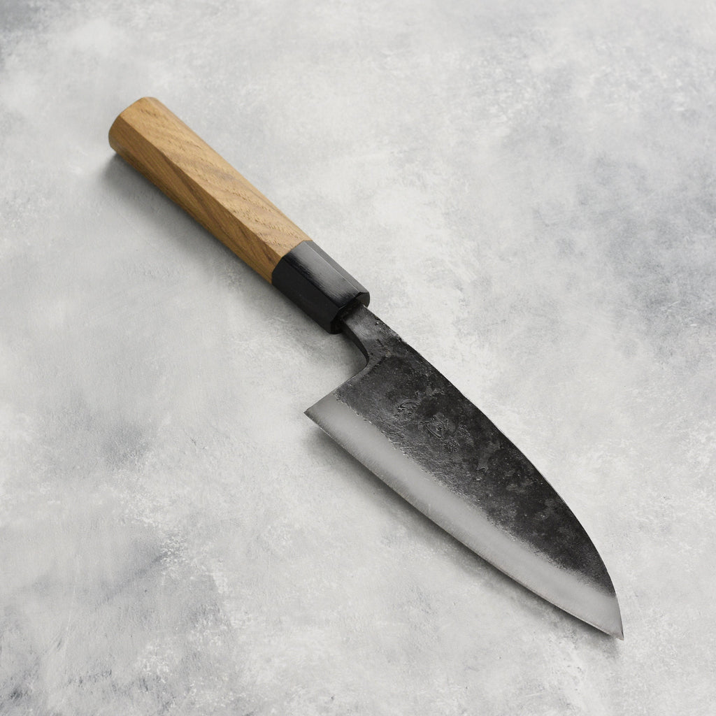 Hatsukokoro Kurokaze Aogami #2 Kurouchi 5.9" Double Bevel Deba, Teak
