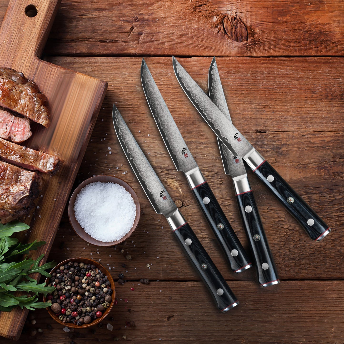 Zanmai Classic Pro Zebra Damascus 4 Piece Steak Knife Set