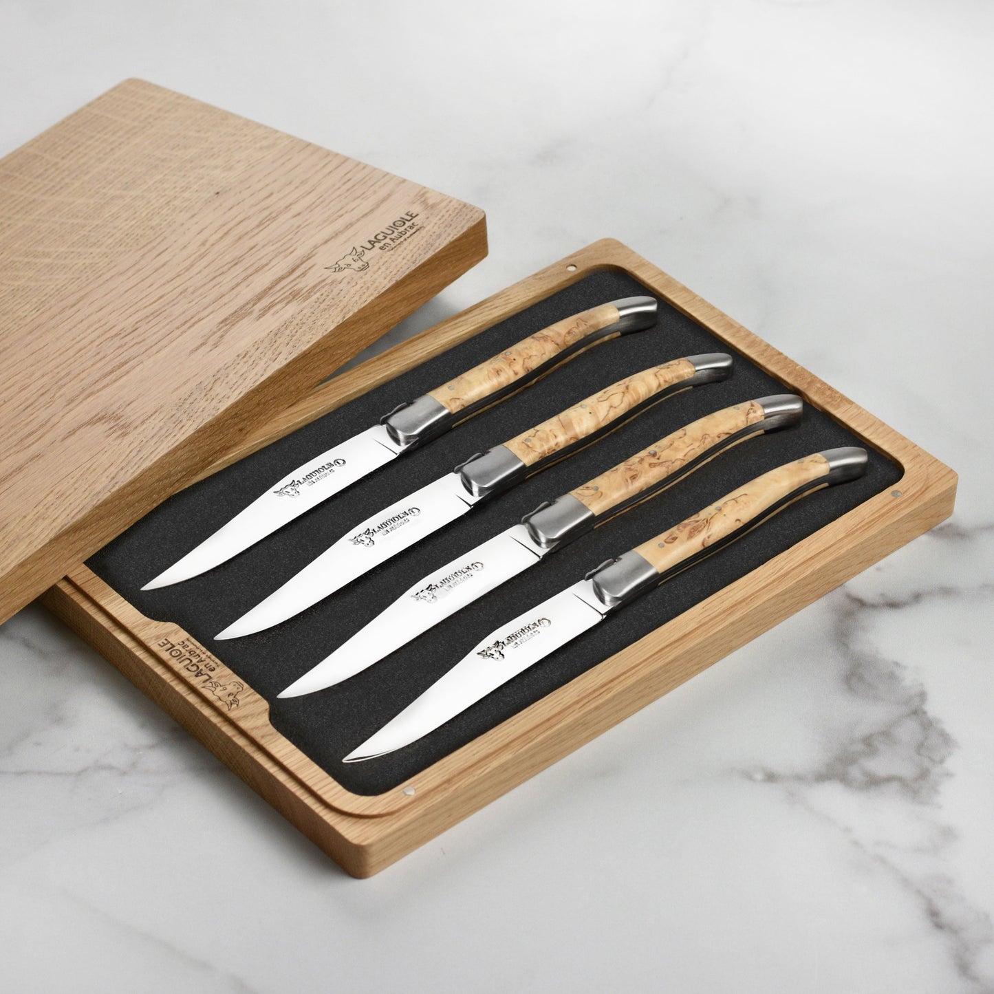 Laguiole en Aubrac 4 Piece Stainless Steel Steak Knife Set with Birchwood Handles