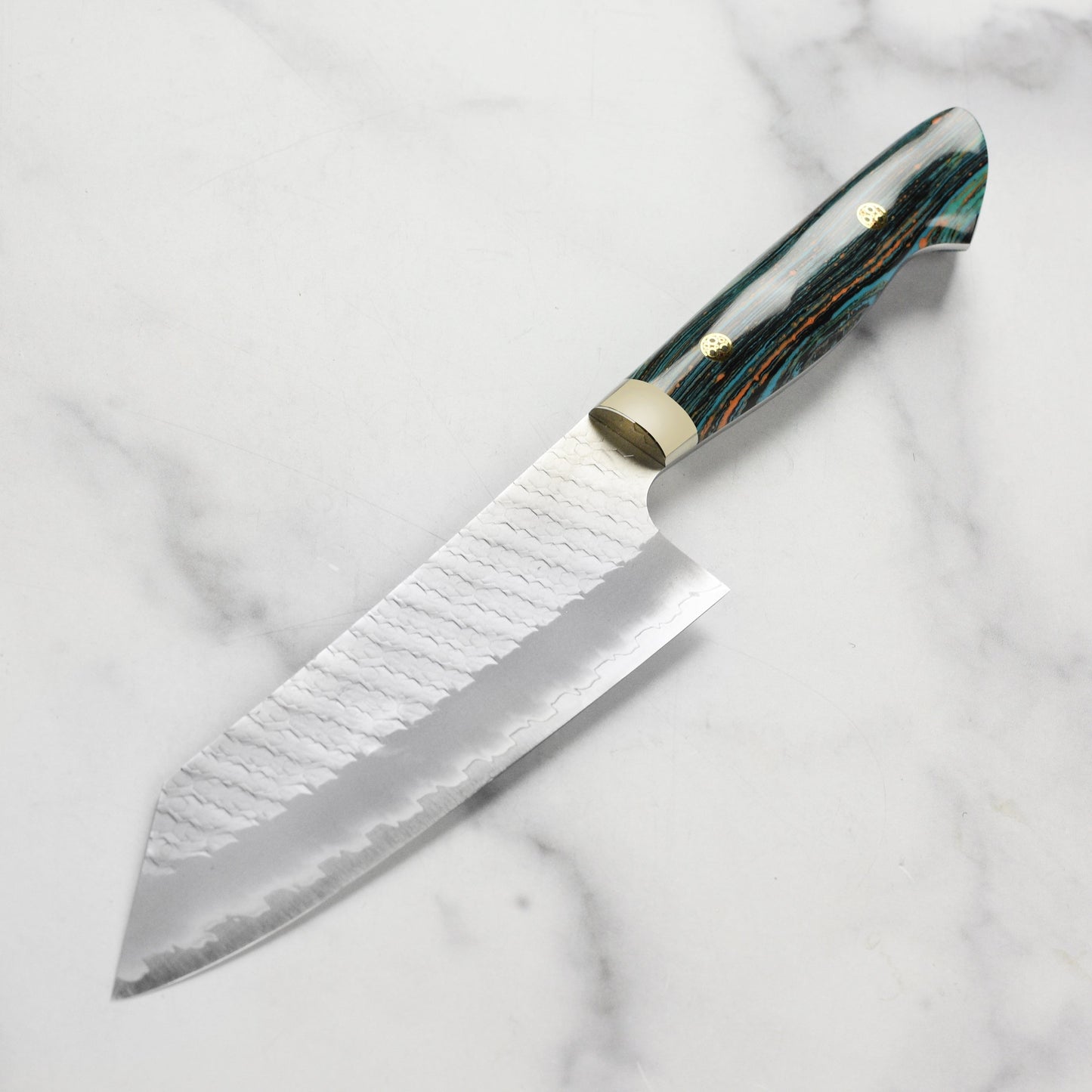 Nigara SG2 Migaki Tsuchime 7" Bunka, Striped Turquoise