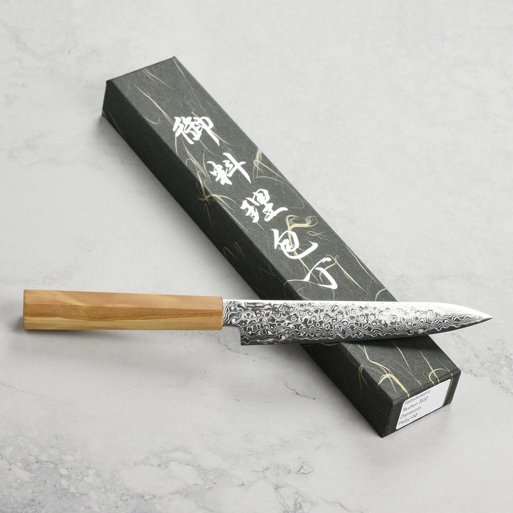 Hatsukokoro Ryuhyo SG2 Damascus 5.9" Petty, Olivewood