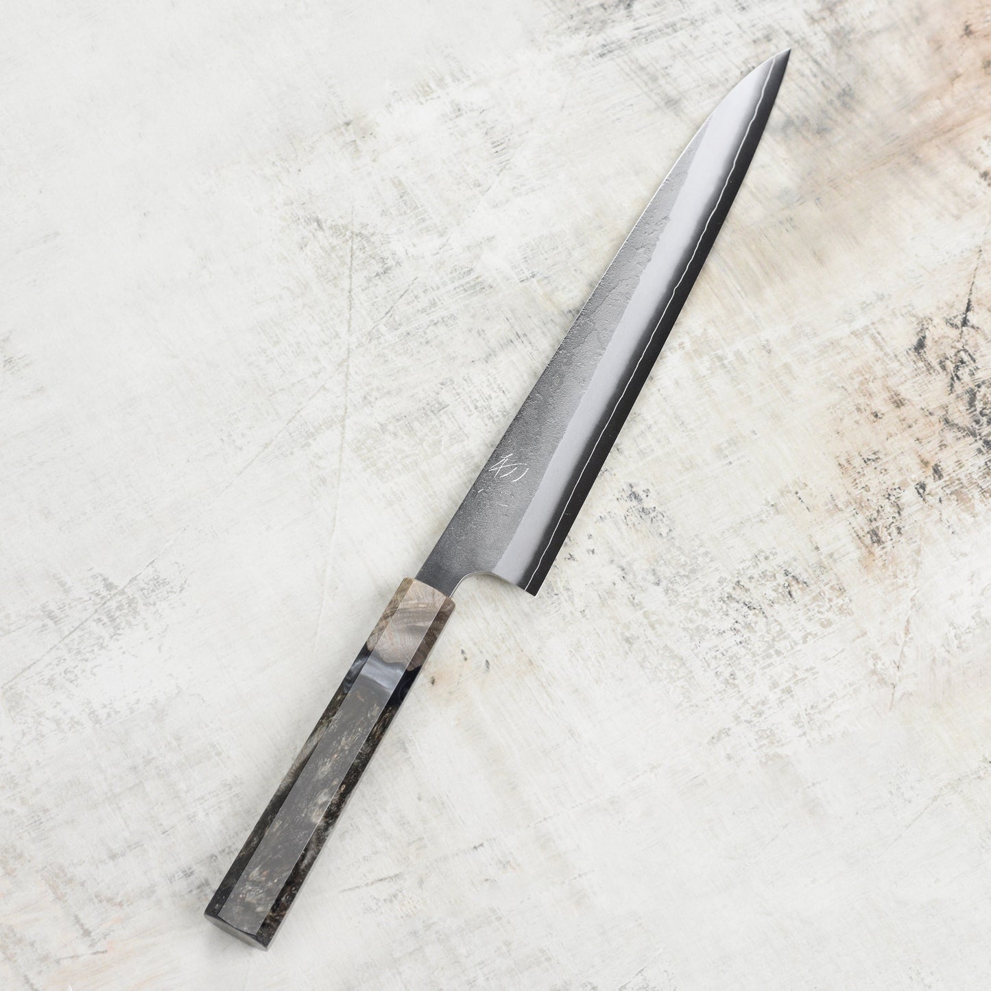 Yoshikane SKD Nashiji Stainless Clad 9.4" Sujihiki, Stabilized Birch
