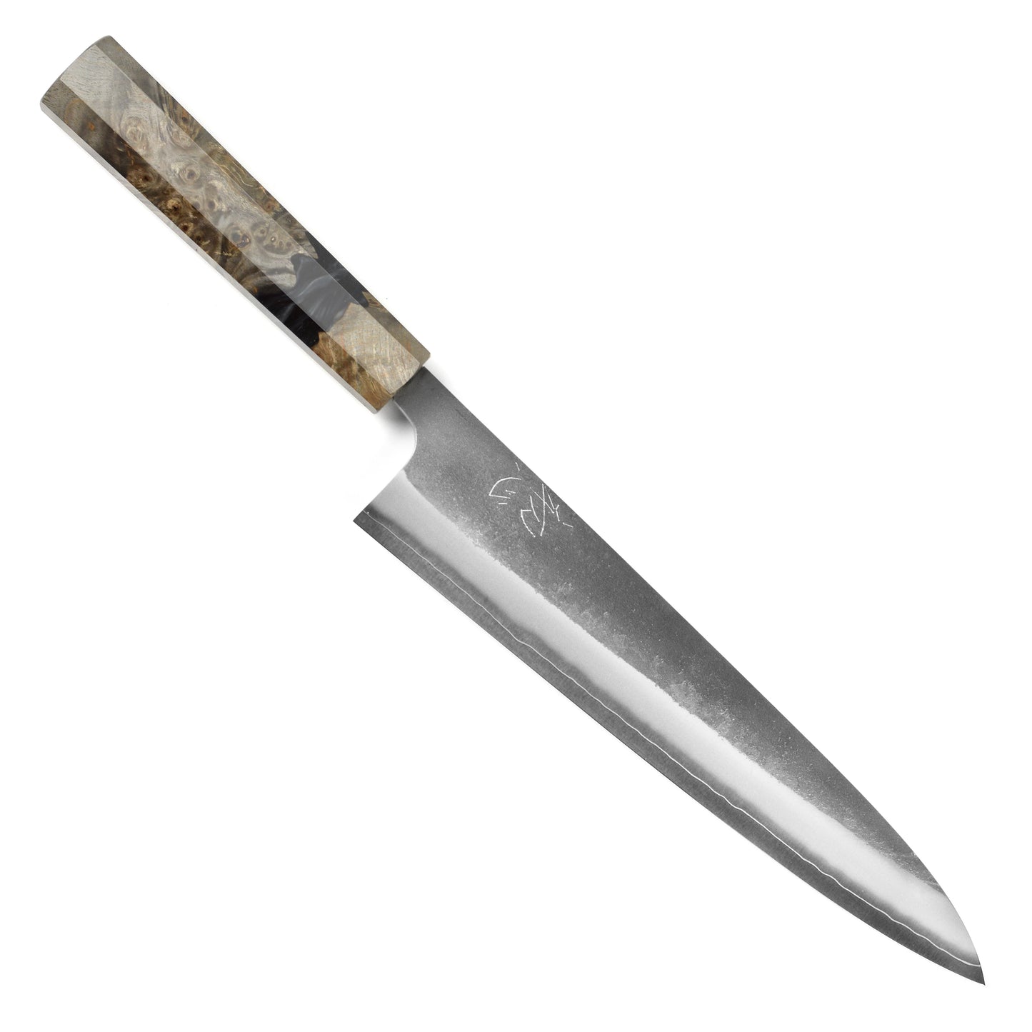 Yoshikane SKD Nashiji Stainless Clad 9.4" Gyuto, Stabilized Birch