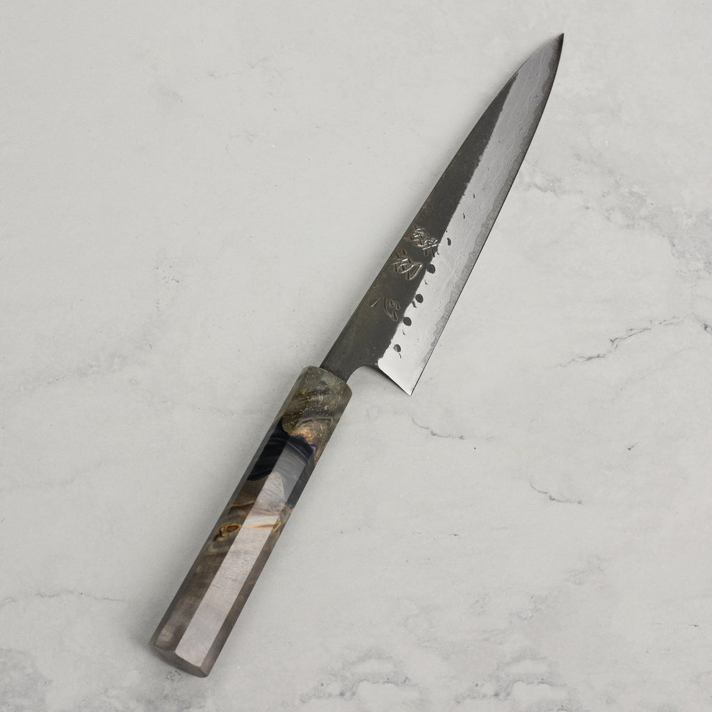 Hatsukokoro Shinkiro Aogami Super Kurouchi Damascus 5.9" Petty, Stabilized Birch