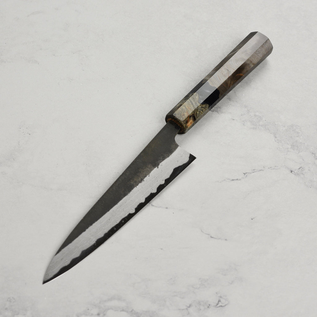 Hatsukokoro Shinkiro Aogami Super Kurouchi Damascus 5.9" Petty, Stabilized Birch