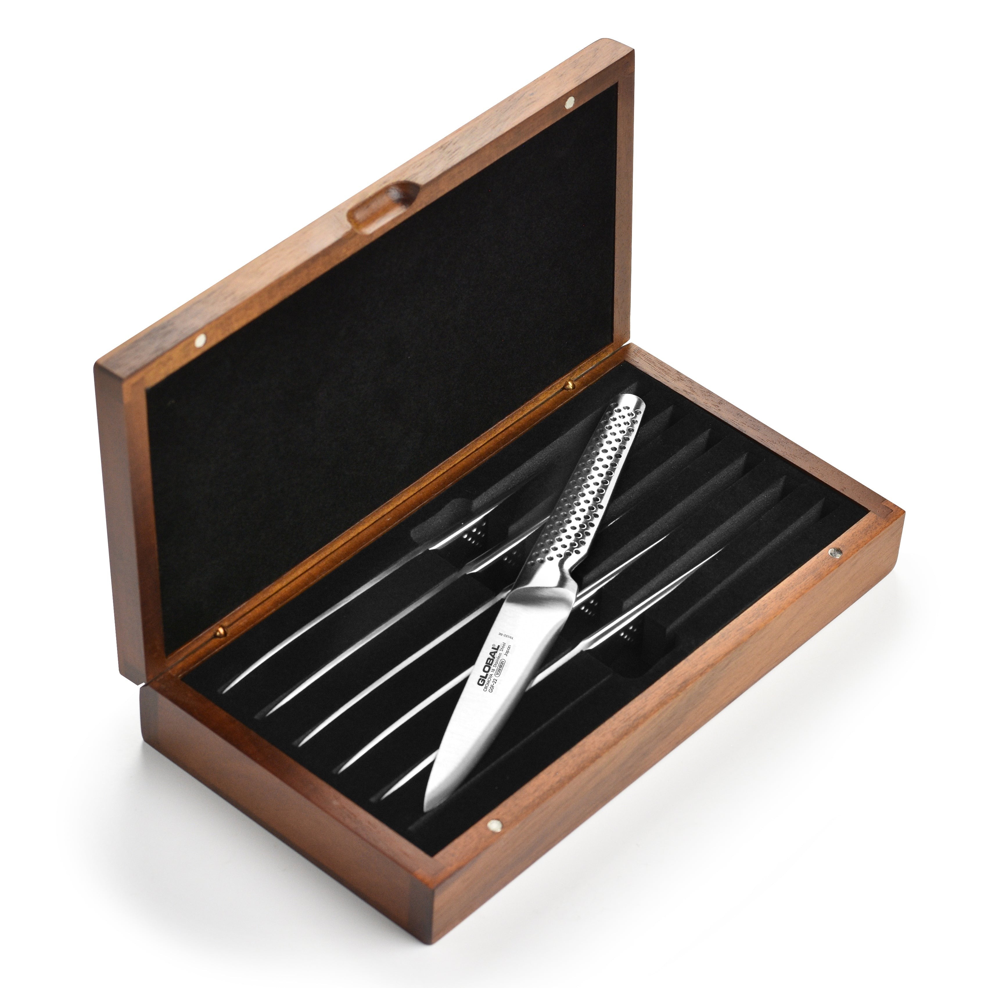 Global 6 Piece Fine Edge Steak Knife Set with Case