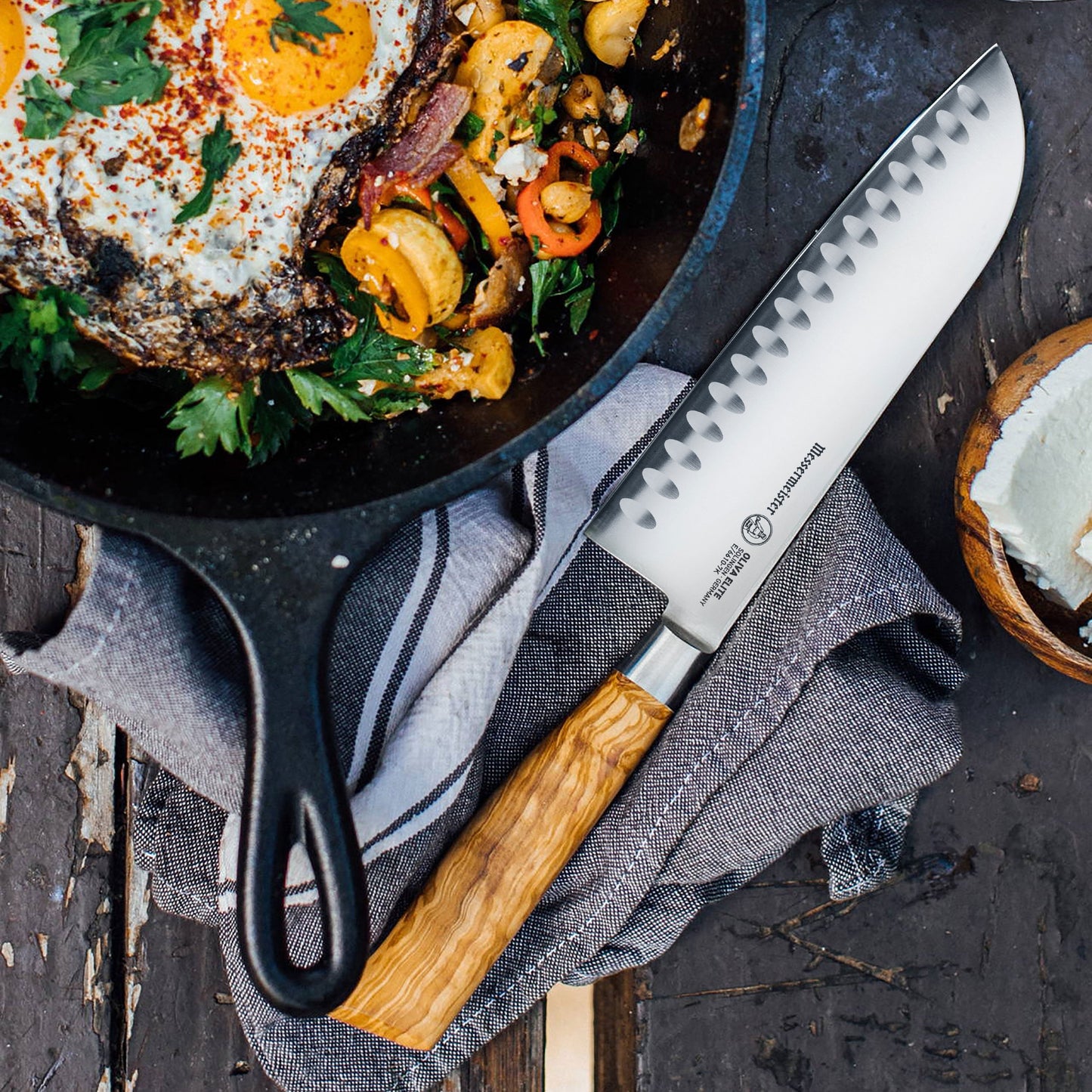 Messermeister Oliva Elite 7" Hollow Edge Santoku Knife