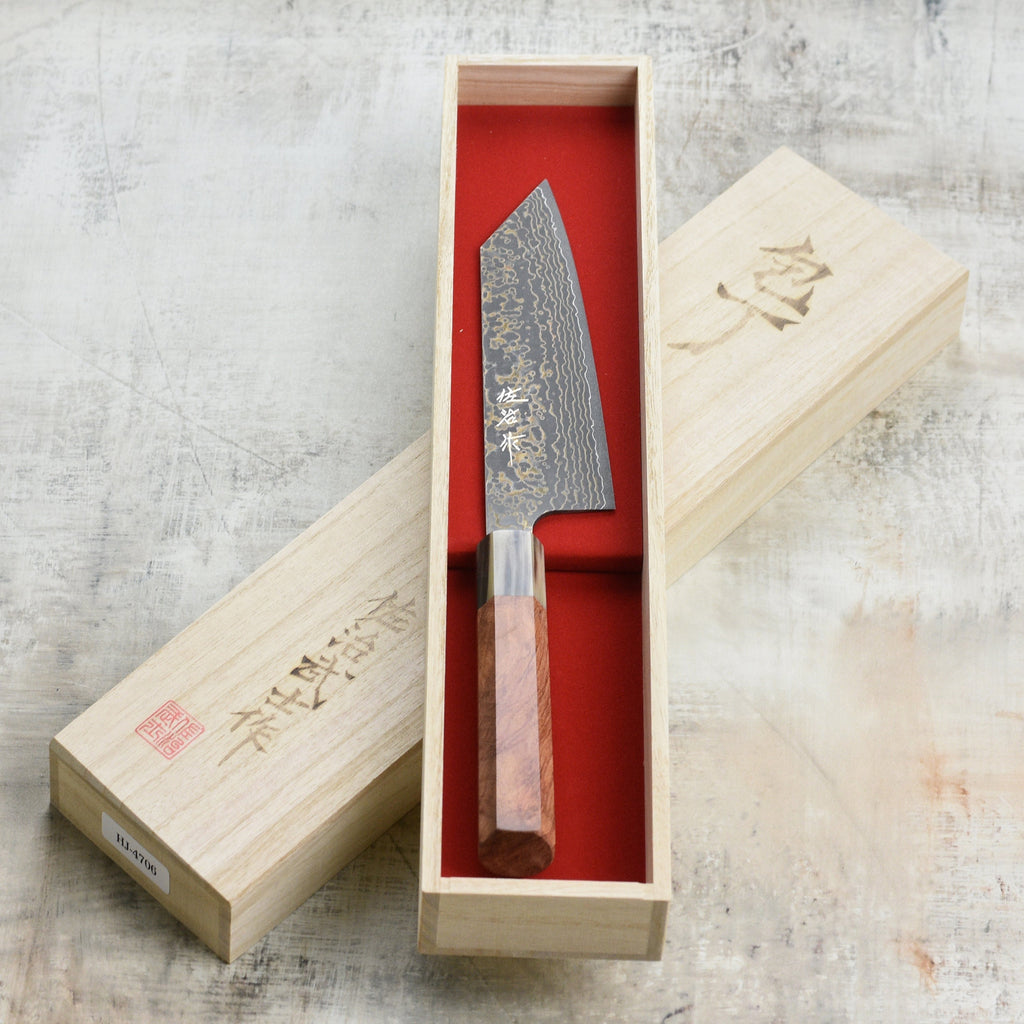 Saji Black Gold Damascus 6.7" Bunka, Quince Wood