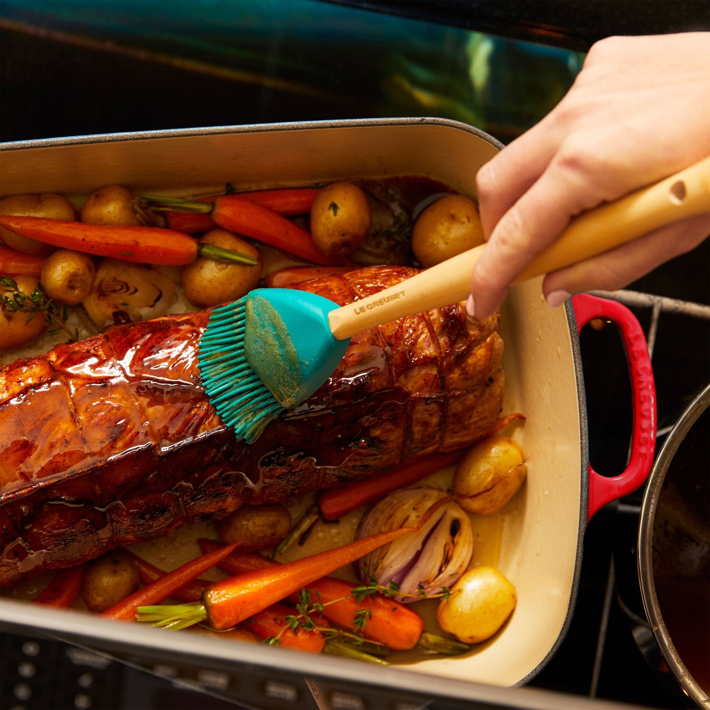 Le Creuset Signature Cast Iron Cerise Roasting Pan, 12.75x9.75"