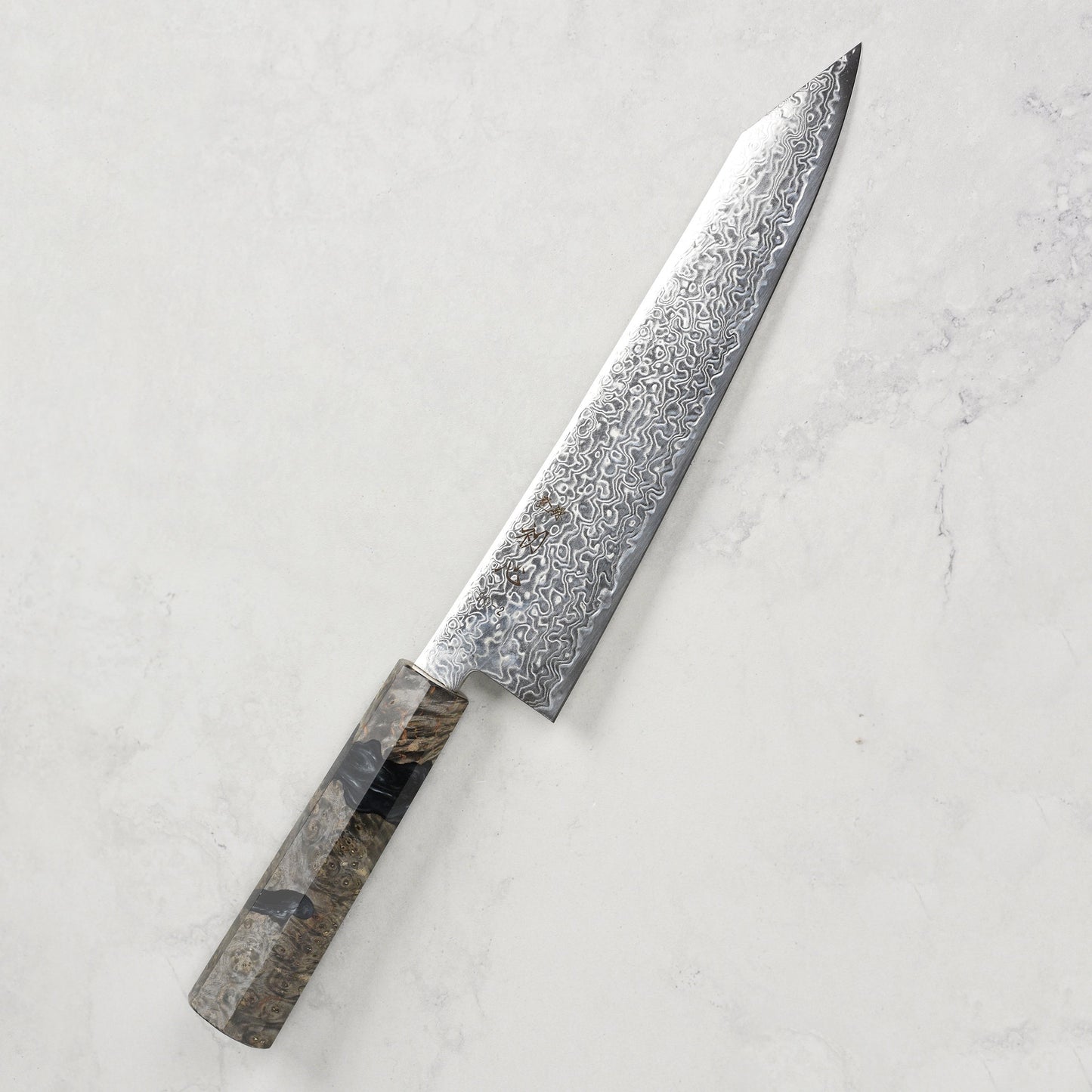 Hatsukokoro Ryuhyo SG2 Damascus 9.4" Kiritsuke Gyuto, Stabilized Birch