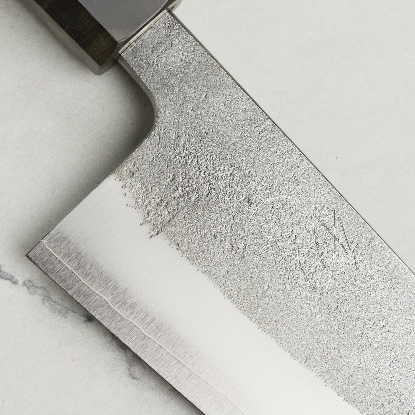 Yoshikane SKD Nashiji Stainless Clad 6.5" Santoku, Stabilized Birch