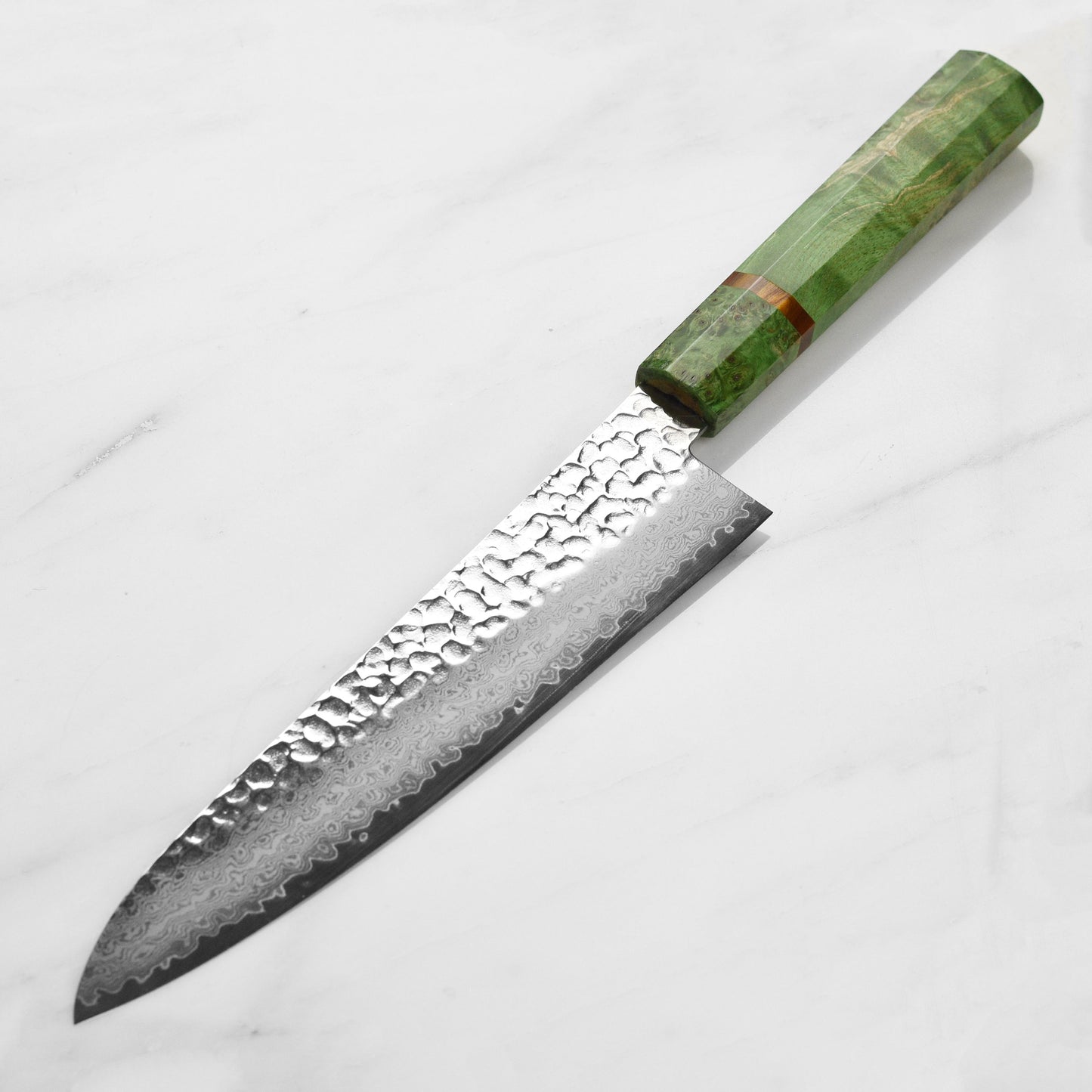Takayuki Tsuchime Damascus 8.25" Gyuto, Green Stabilized Handle